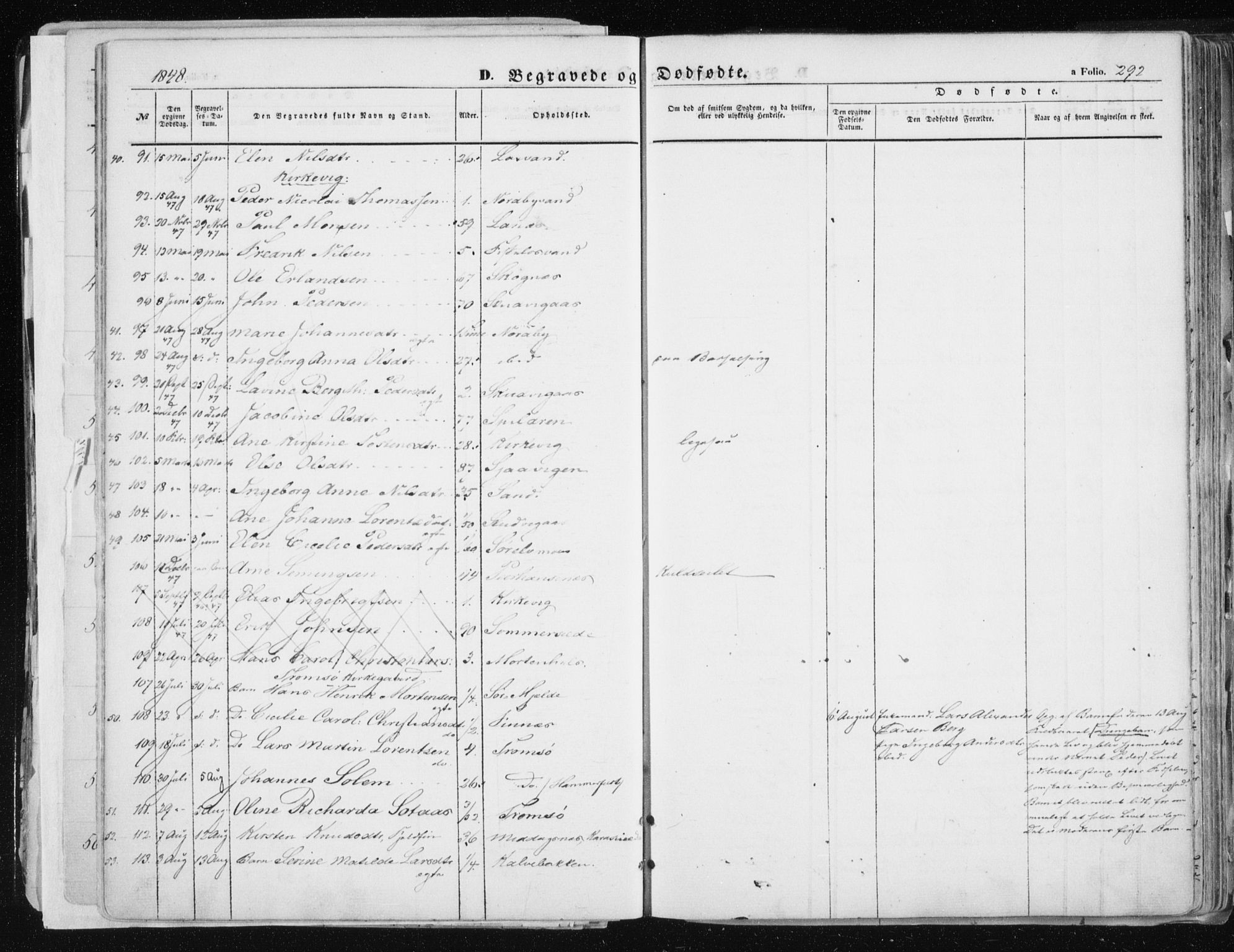 Tromsø sokneprestkontor/stiftsprosti/domprosti, SATØ/S-1343/G/Ga/L0010kirke: Parish register (official) no. 10, 1848-1855, p. 292