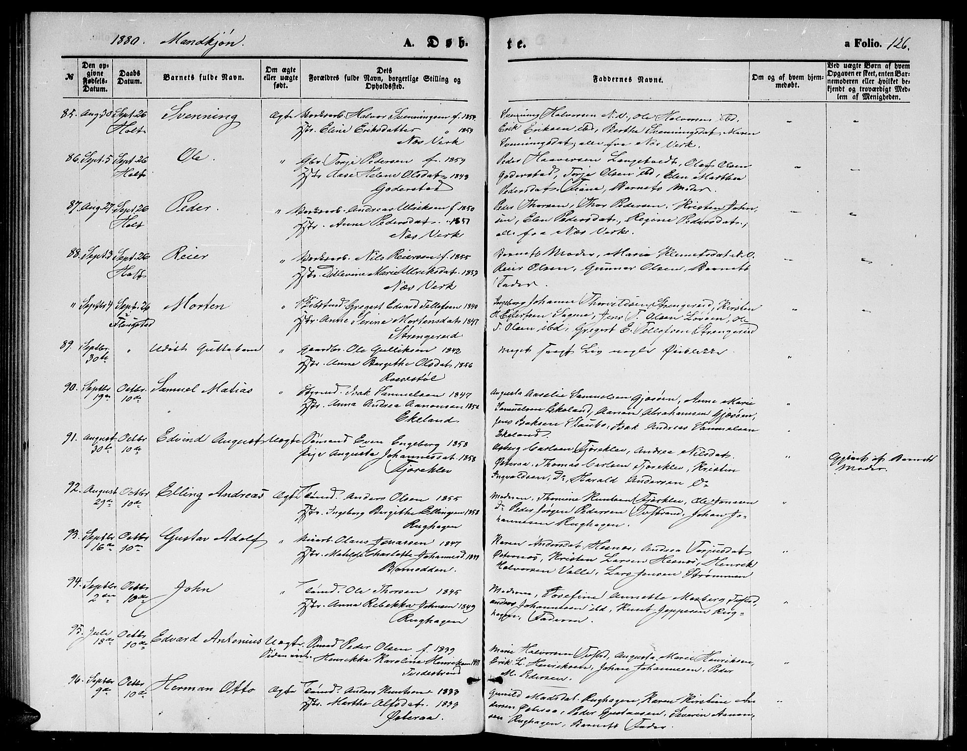 Holt sokneprestkontor, AV/SAK-1111-0021/F/Fb/L0009: Parish register (copy) no. B 9, 1871-1883, p. 126