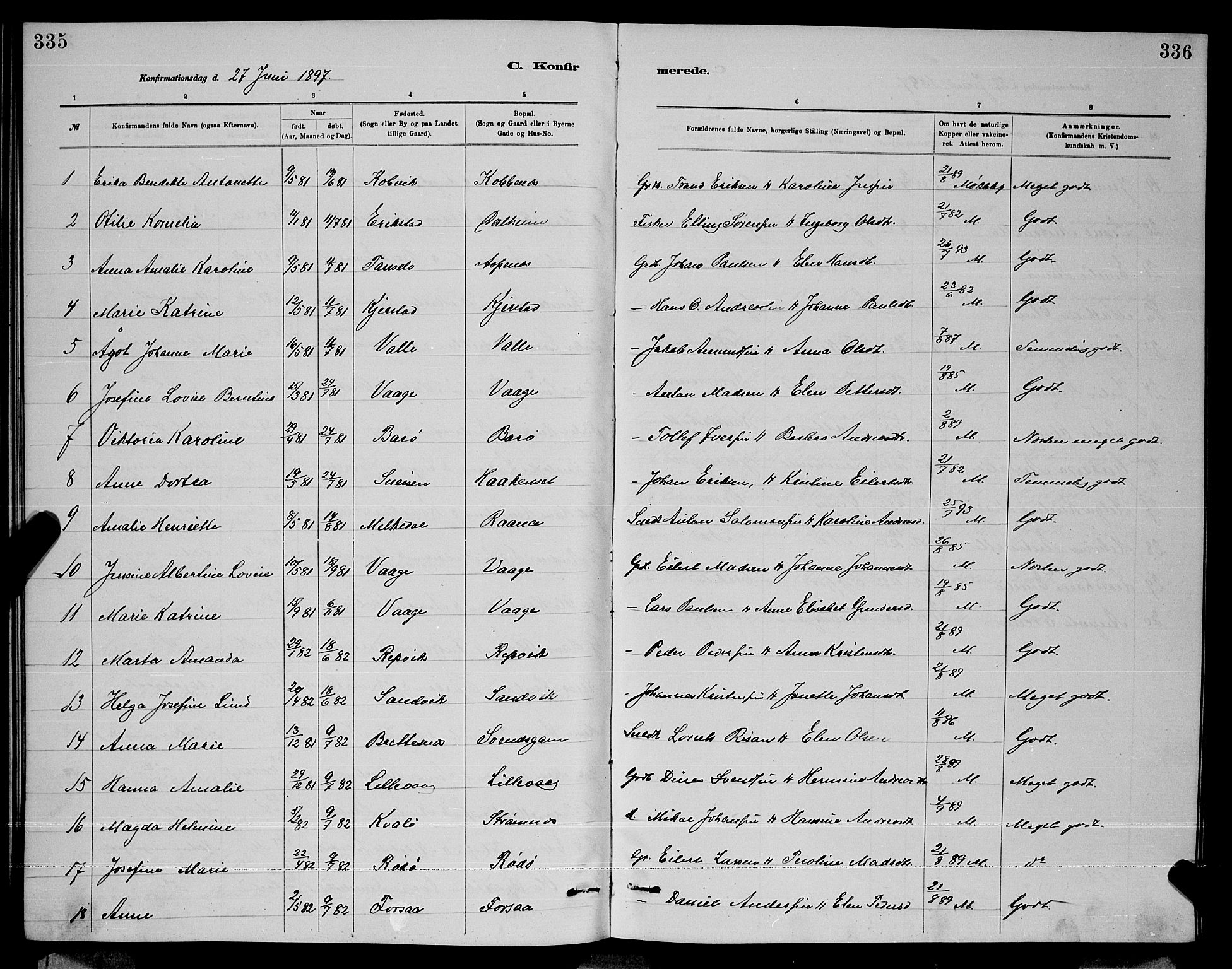 Ministerialprotokoller, klokkerbøker og fødselsregistre - Nordland, AV/SAT-A-1459/872/L1047: Parish register (copy) no. 872C03, 1880-1897, p. 335-336