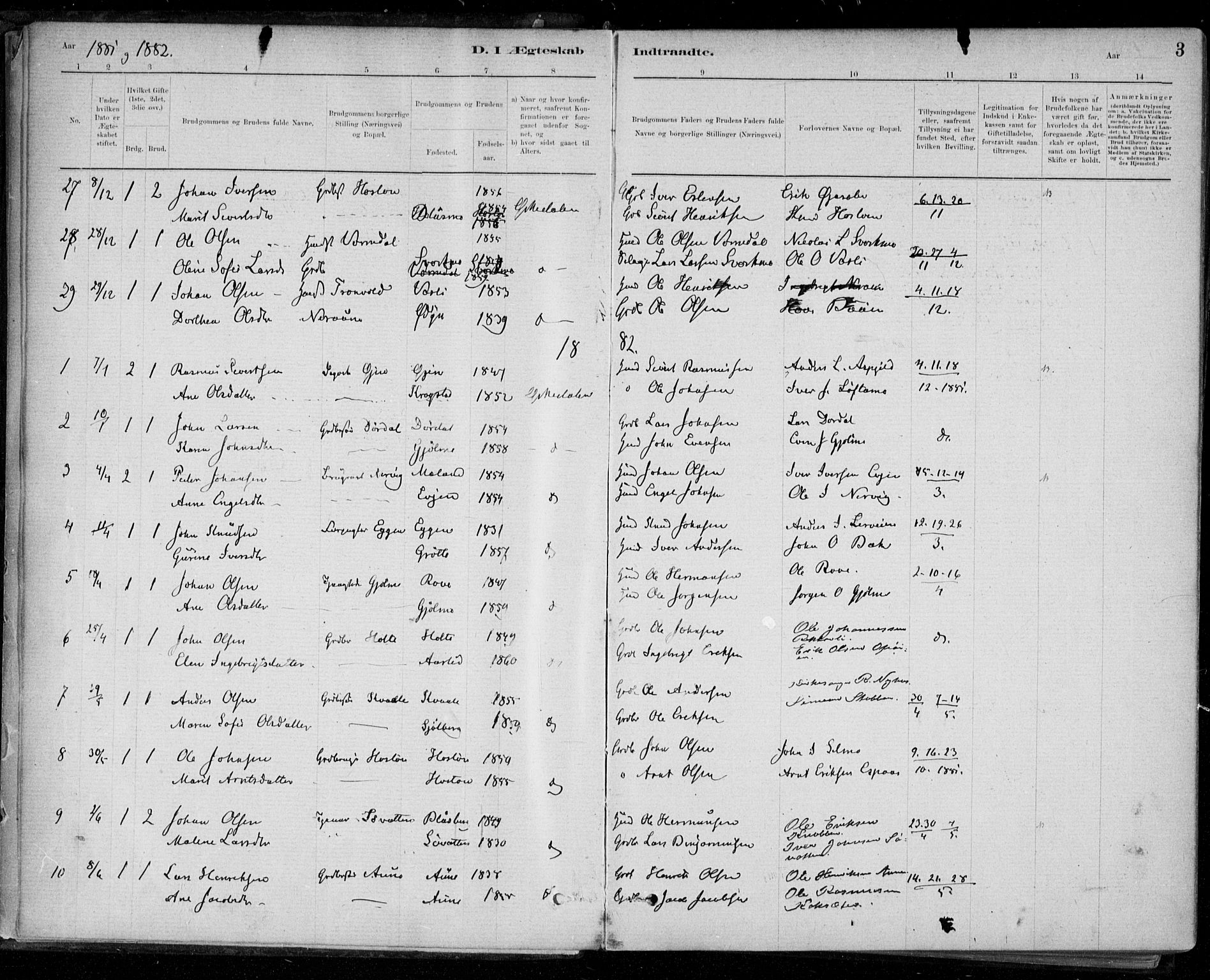 Ministerialprotokoller, klokkerbøker og fødselsregistre - Sør-Trøndelag, SAT/A-1456/668/L0810: Parish register (official) no. 668A10, 1881-1894, p. 3