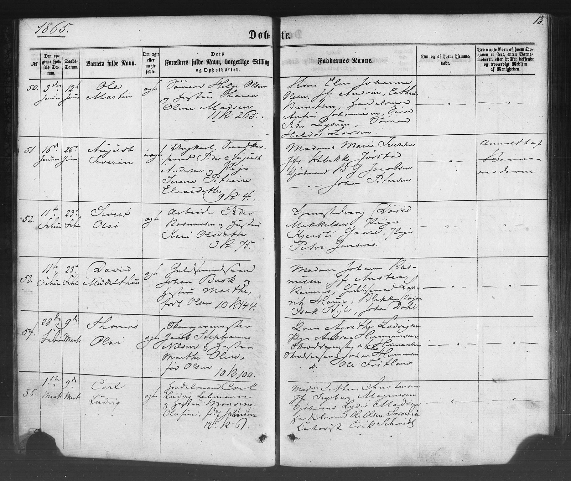 Fødselsstiftelsens sokneprestembete*, SAB/-: Parish register (official) no. A 1, 1863-1883, p. 13