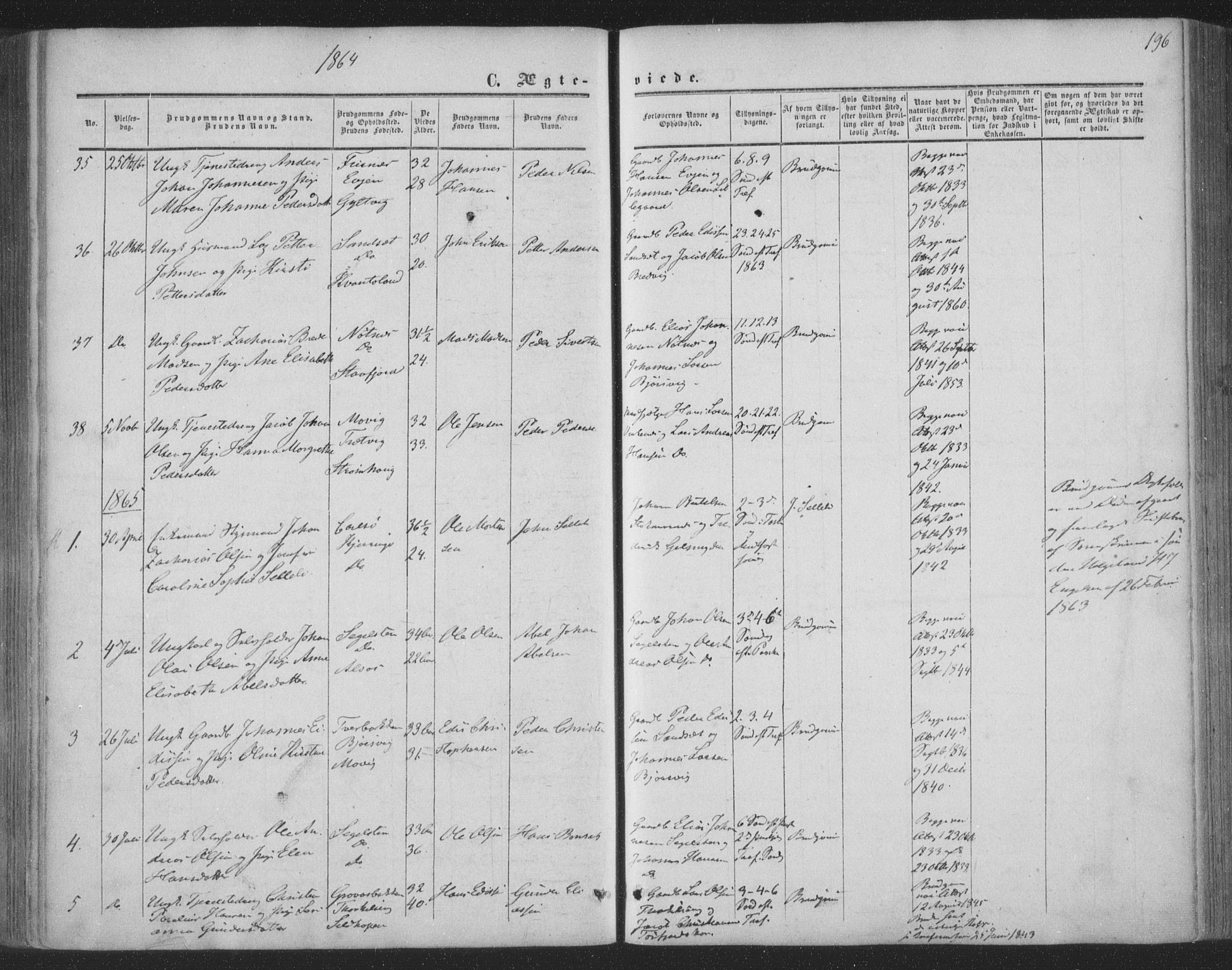 Ministerialprotokoller, klokkerbøker og fødselsregistre - Nordland, AV/SAT-A-1459/853/L0770: Parish register (official) no. 853A09, 1857-1870, p. 196