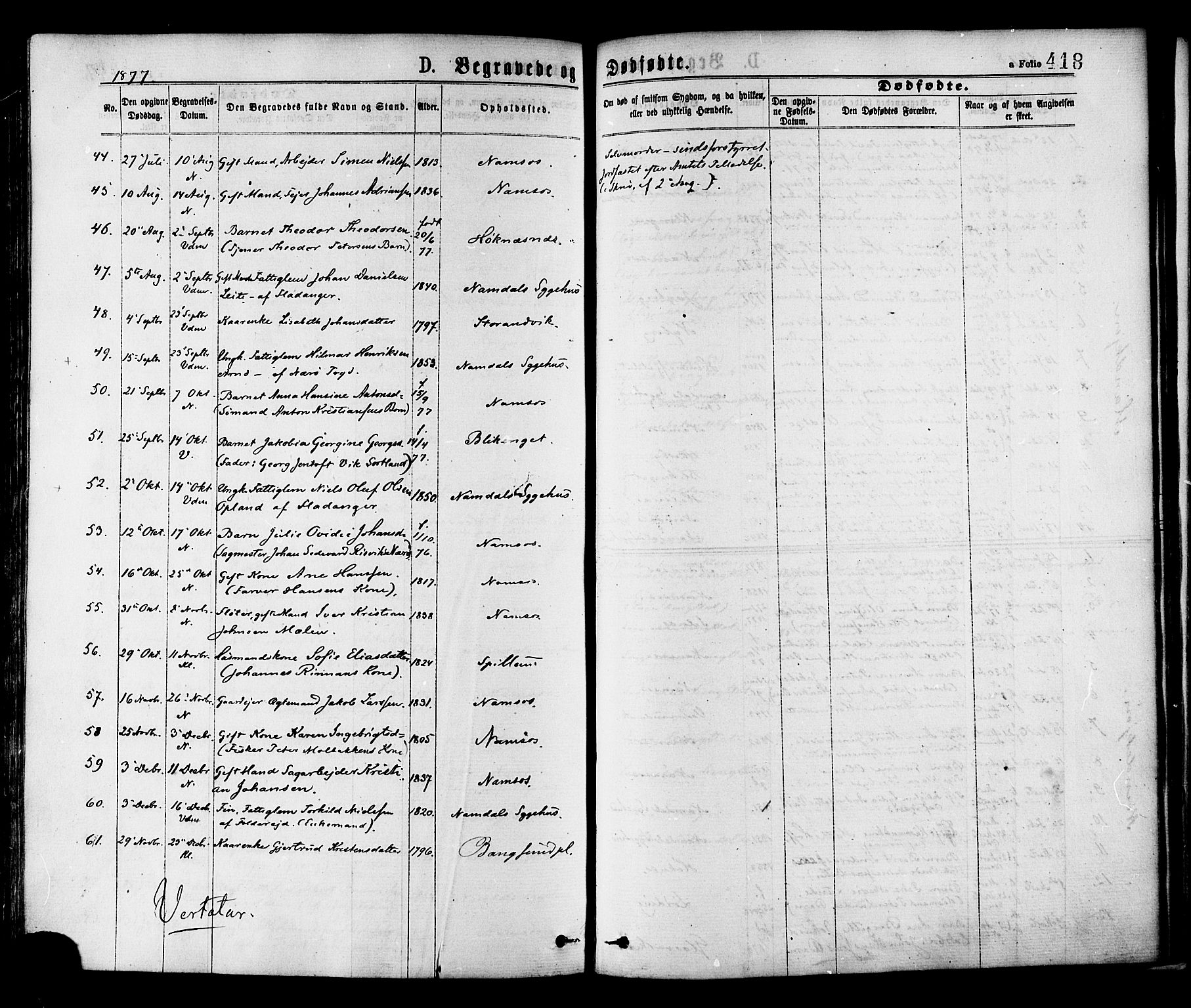 Ministerialprotokoller, klokkerbøker og fødselsregistre - Nord-Trøndelag, AV/SAT-A-1458/768/L0572: Parish register (official) no. 768A07, 1874-1886, p. 418