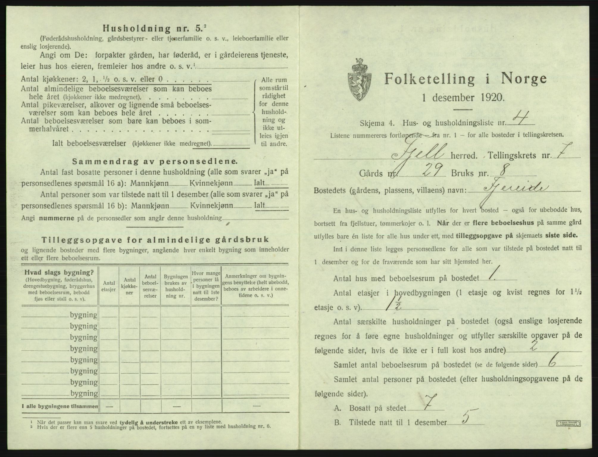 SAB, 1920 census for Fjell, 1920, p. 797