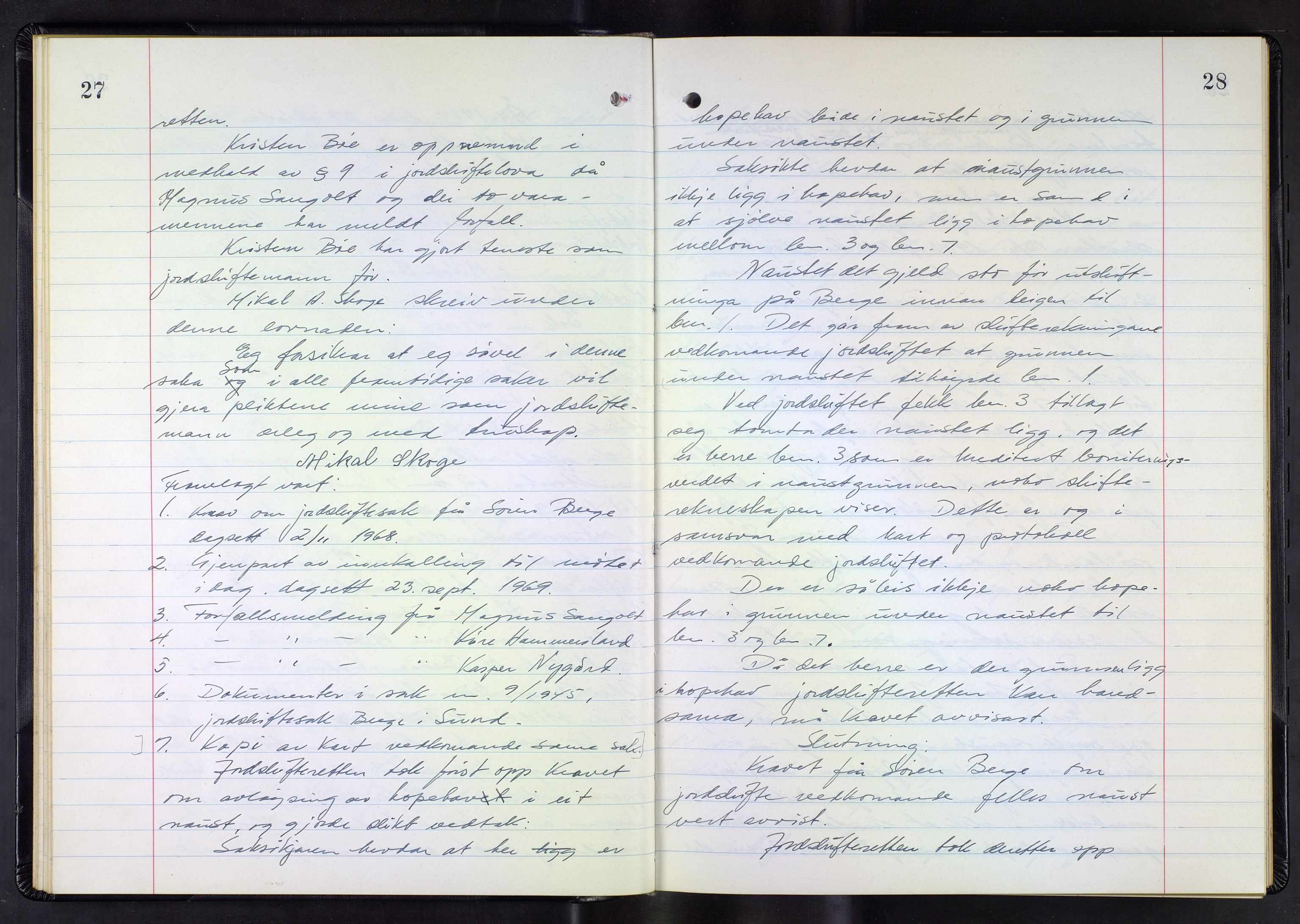 Hordaland jordskiftedøme - III Midhordland jordskiftedistrikt, AV/SAB-A-7001/A/Aa/L0042: Forhandlingsprotokoll, 1969-1973, p. 27-28