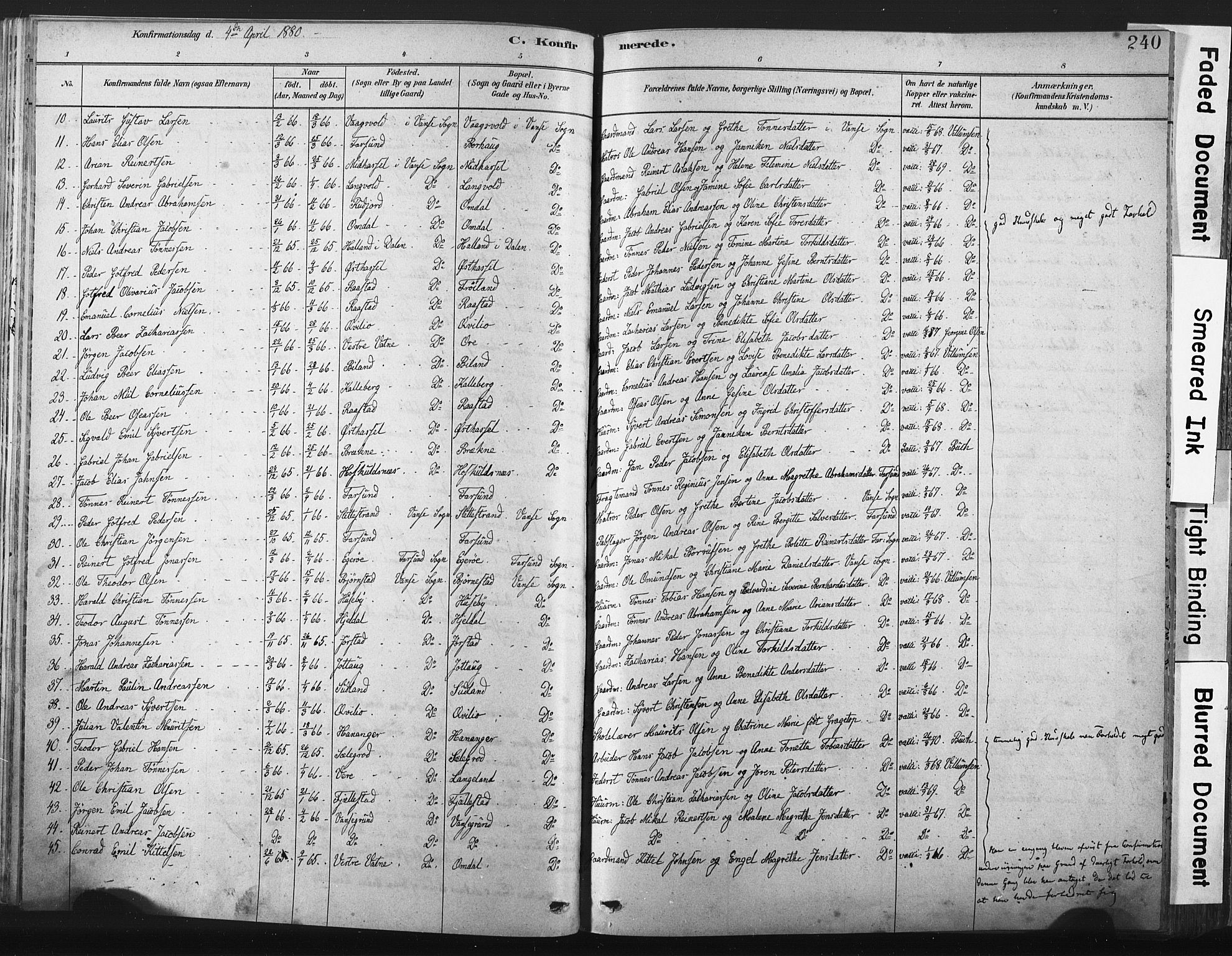 Lista sokneprestkontor, AV/SAK-1111-0027/F/Fa/L0012: Parish register (official) no. A 12, 1879-1903, p. 240