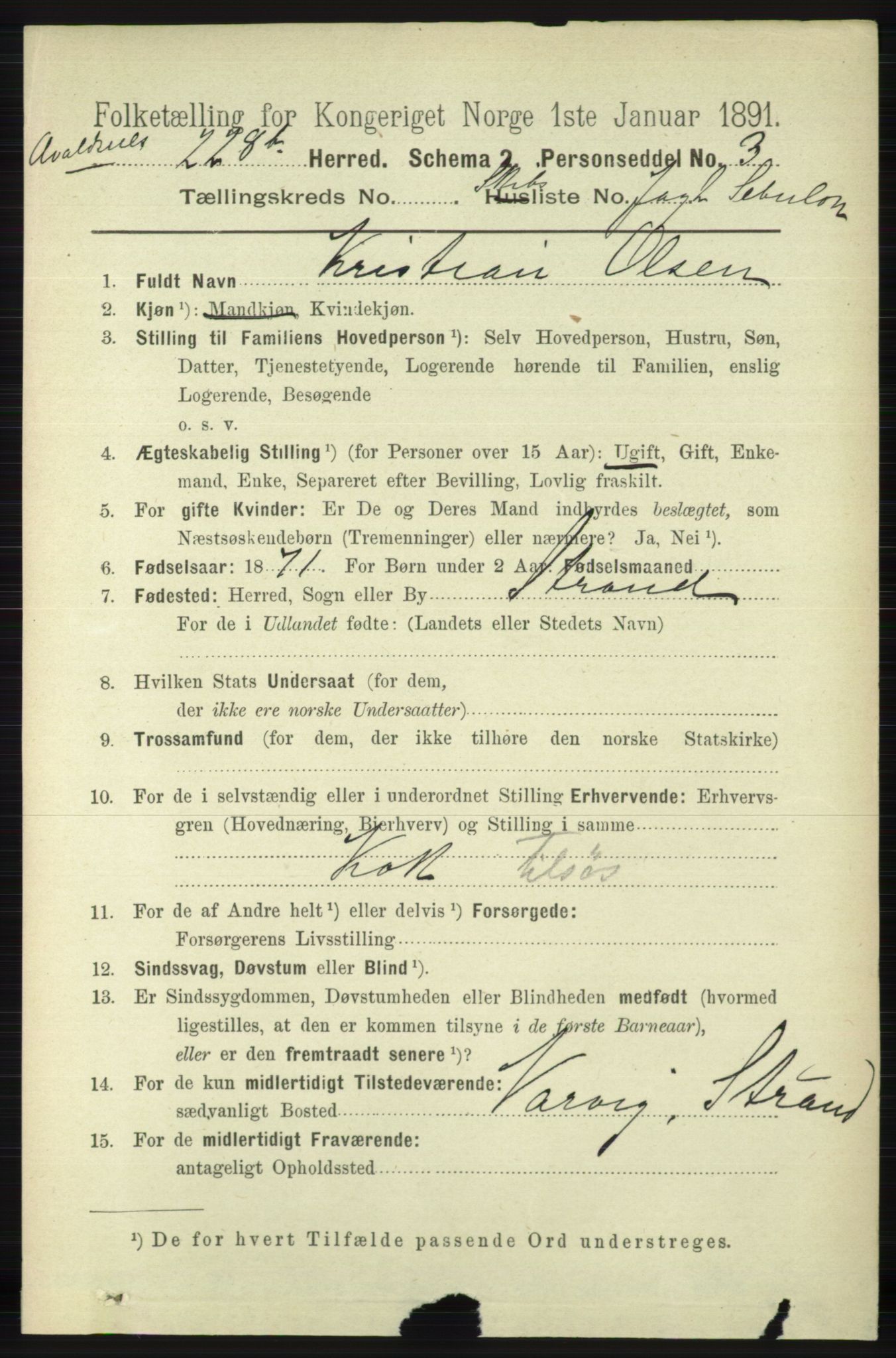 RA, 1891 census for 1147 Avaldsnes, 1891, p. 6649