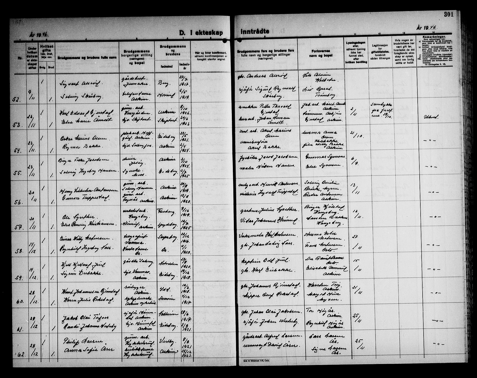 Askim prestekontor Kirkebøker, AV/SAO-A-10900/G/Ga/L0004: Parish register (copy) no. 4, 1938-1947, p. 301