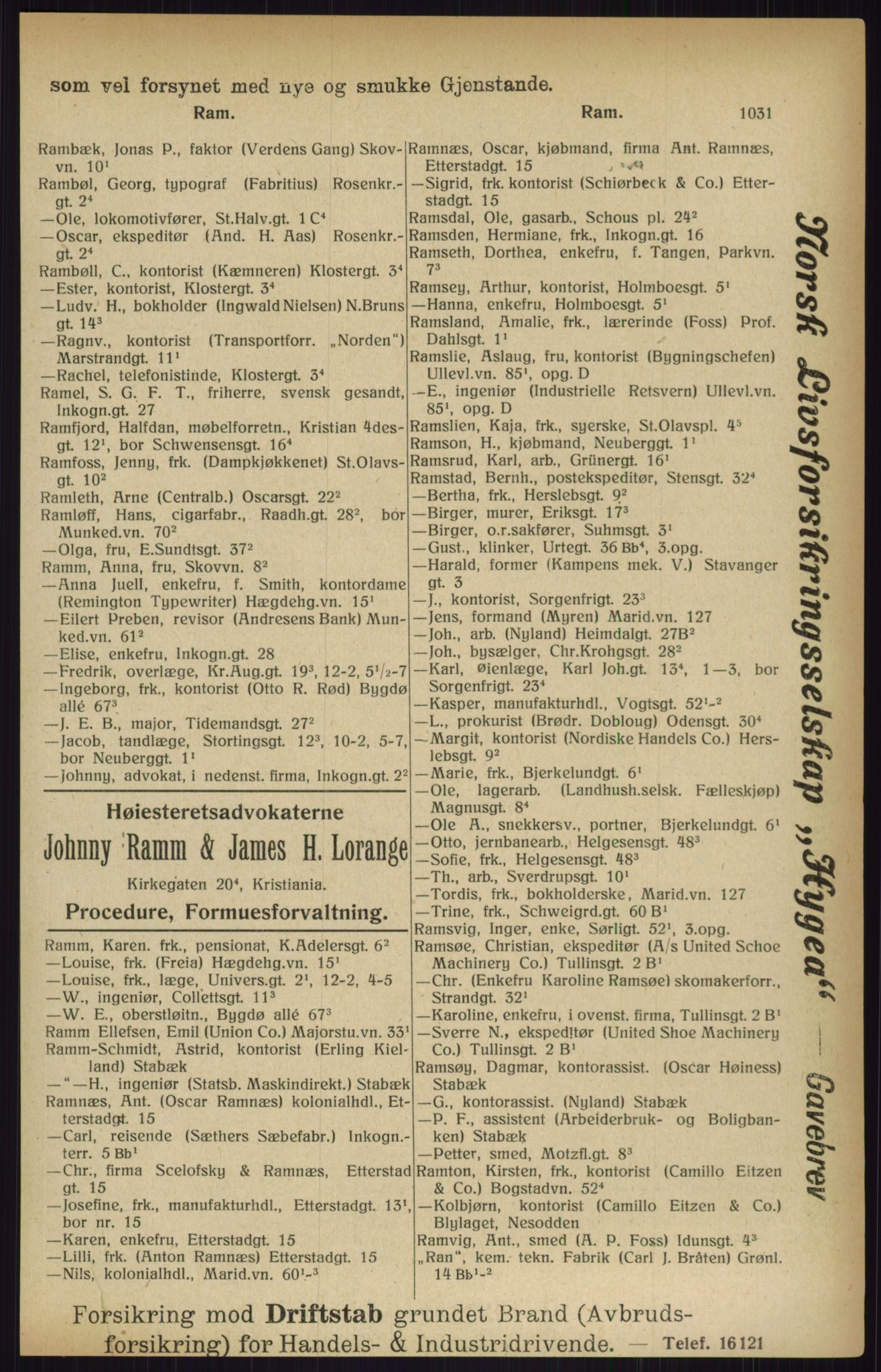 Kristiania/Oslo adressebok, PUBL/-, 1916, p. 1031