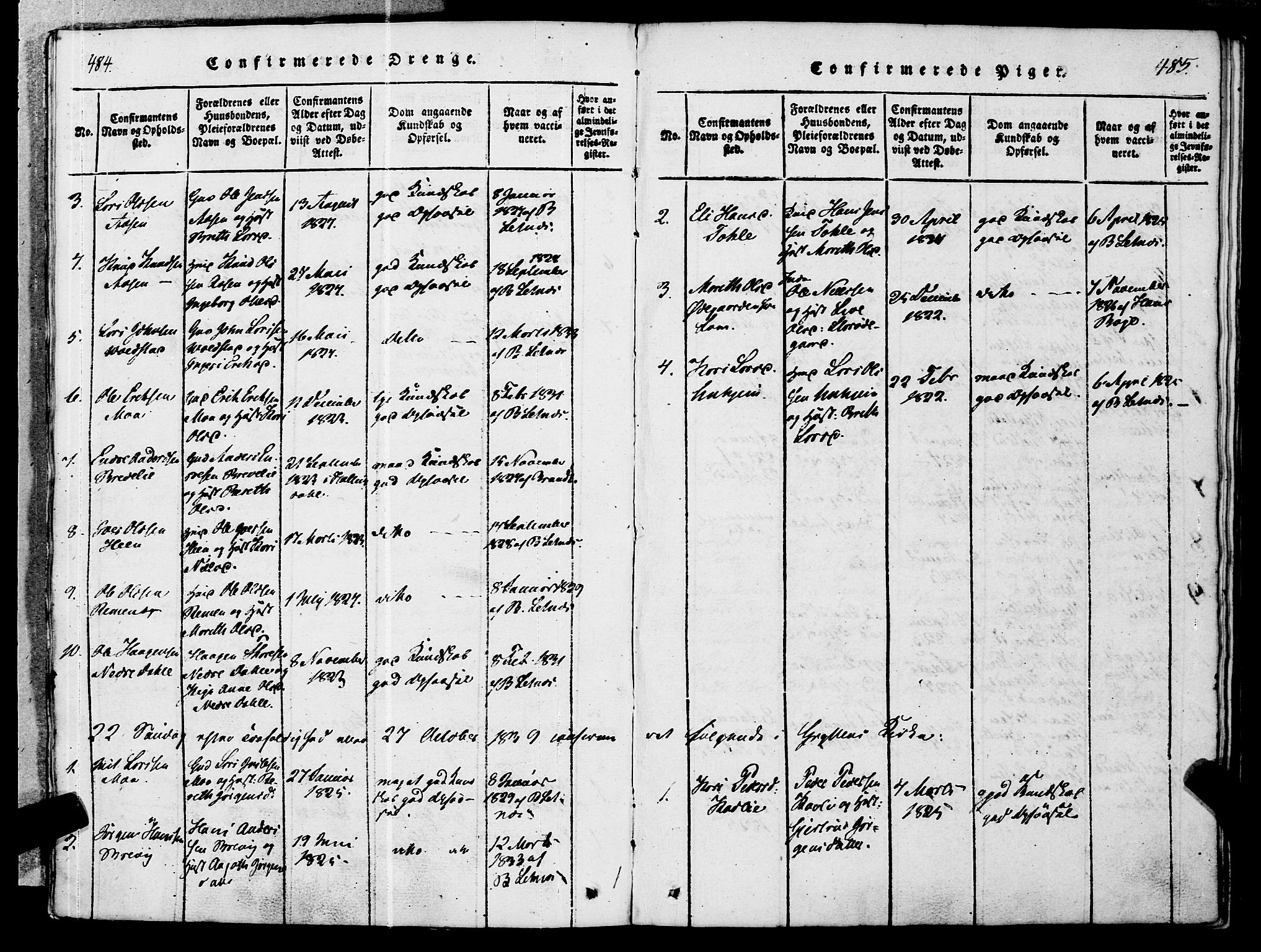 Ministerialprotokoller, klokkerbøker og fødselsregistre - Møre og Romsdal, SAT/A-1454/545/L0585: Parish register (official) no. 545A01, 1818-1853, p. 484-485