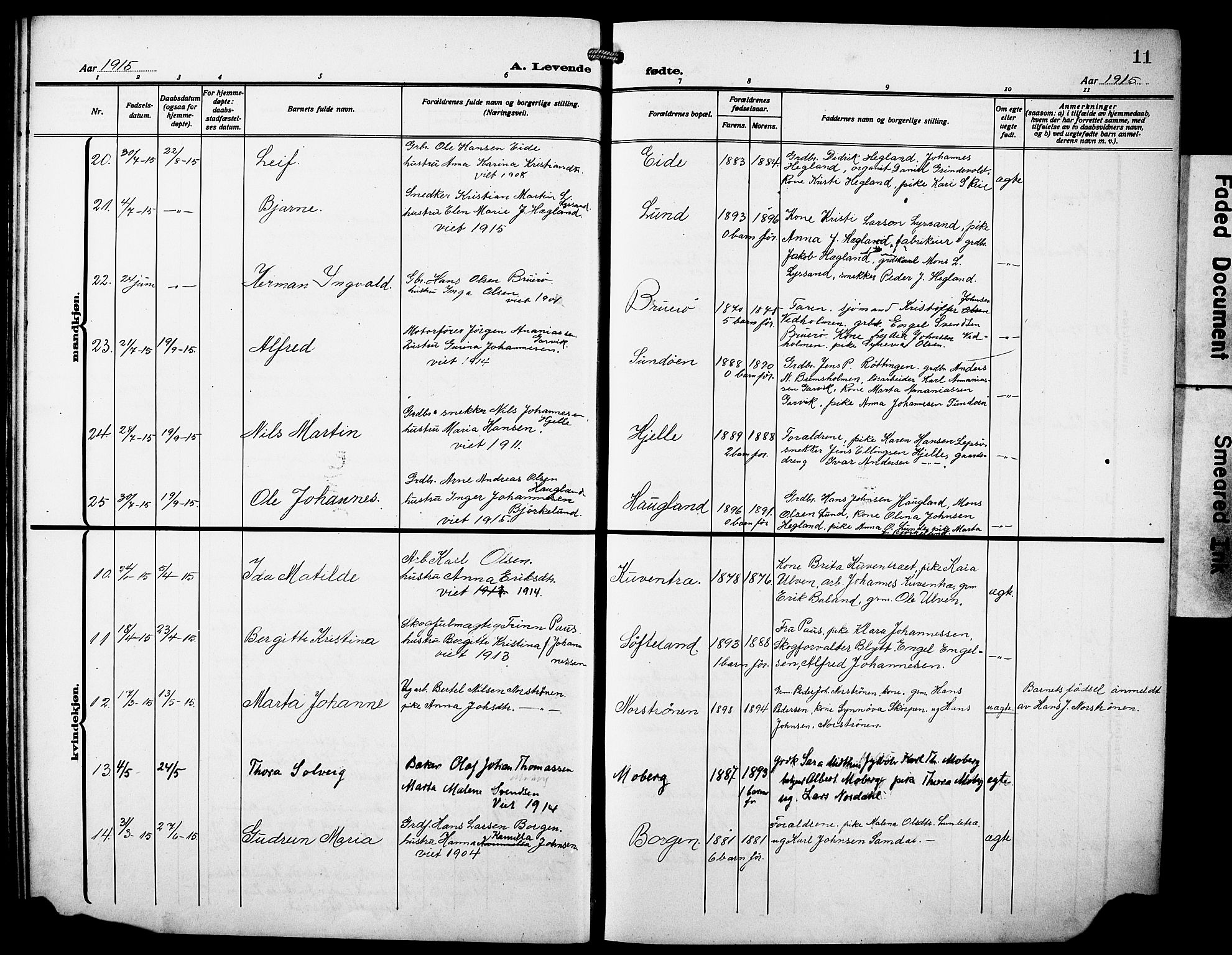 Os sokneprestembete, AV/SAB-A-99929: Parish register (copy) no. A 4, 1914-1923, p. 11