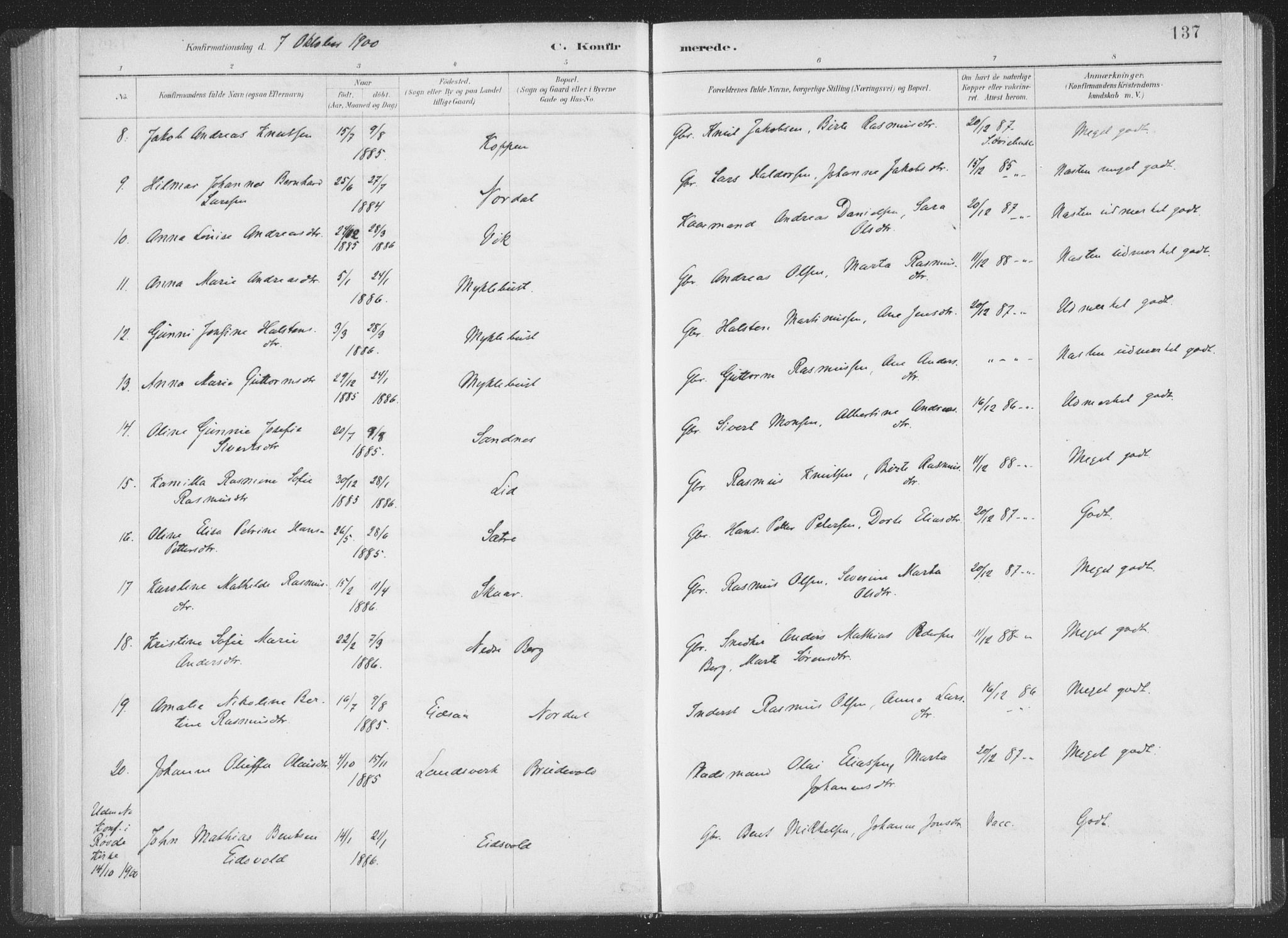 Ministerialprotokoller, klokkerbøker og fødselsregistre - Møre og Romsdal, AV/SAT-A-1454/502/L0025: Parish register (official) no. 502A03, 1885-1909, p. 137