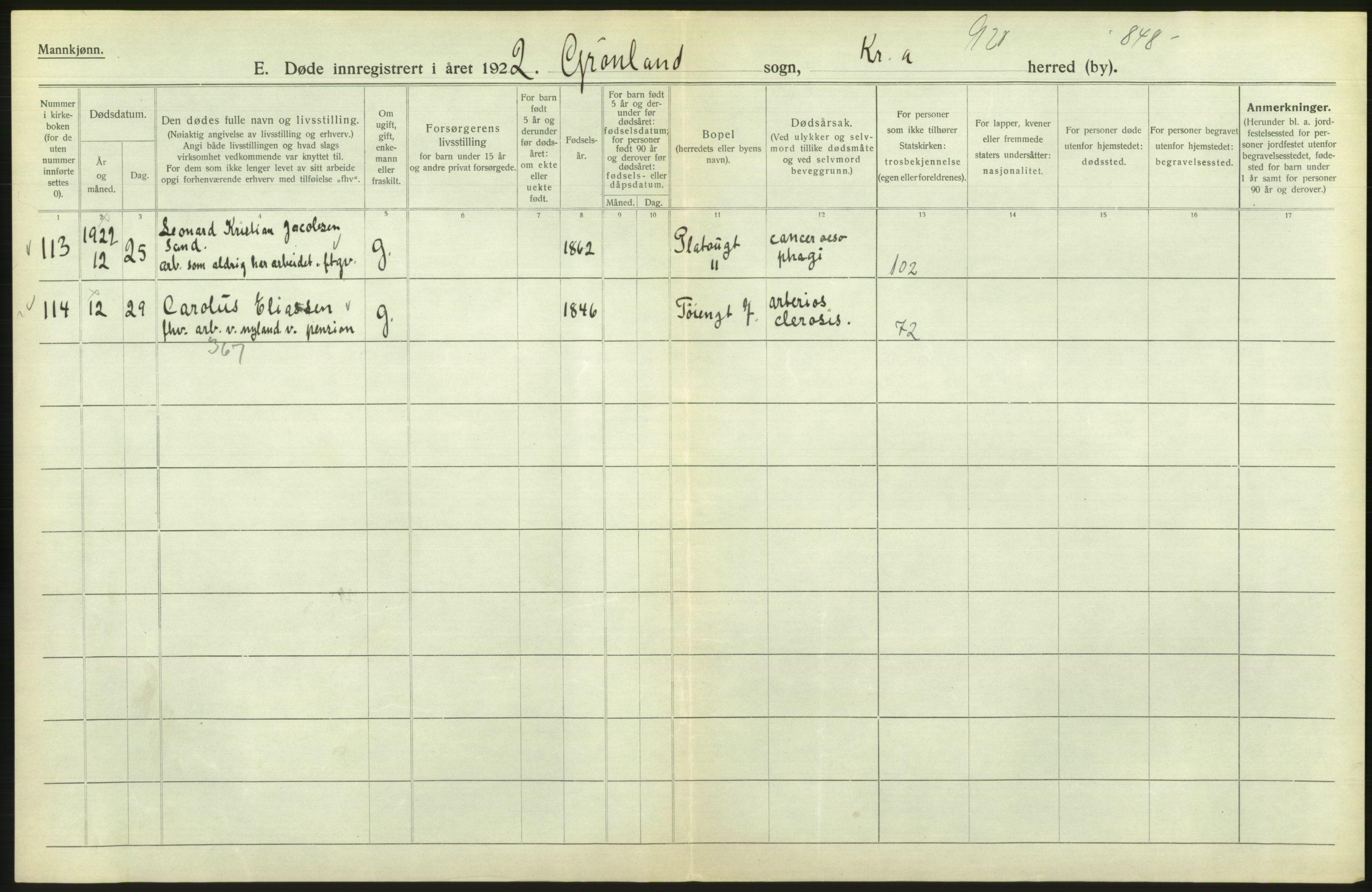 Statistisk sentralbyrå, Sosiodemografiske emner, Befolkning, RA/S-2228/D/Df/Dfc/Dfcb/L0010: Kristiania: Døde, dødfødte, 1922, p. 236