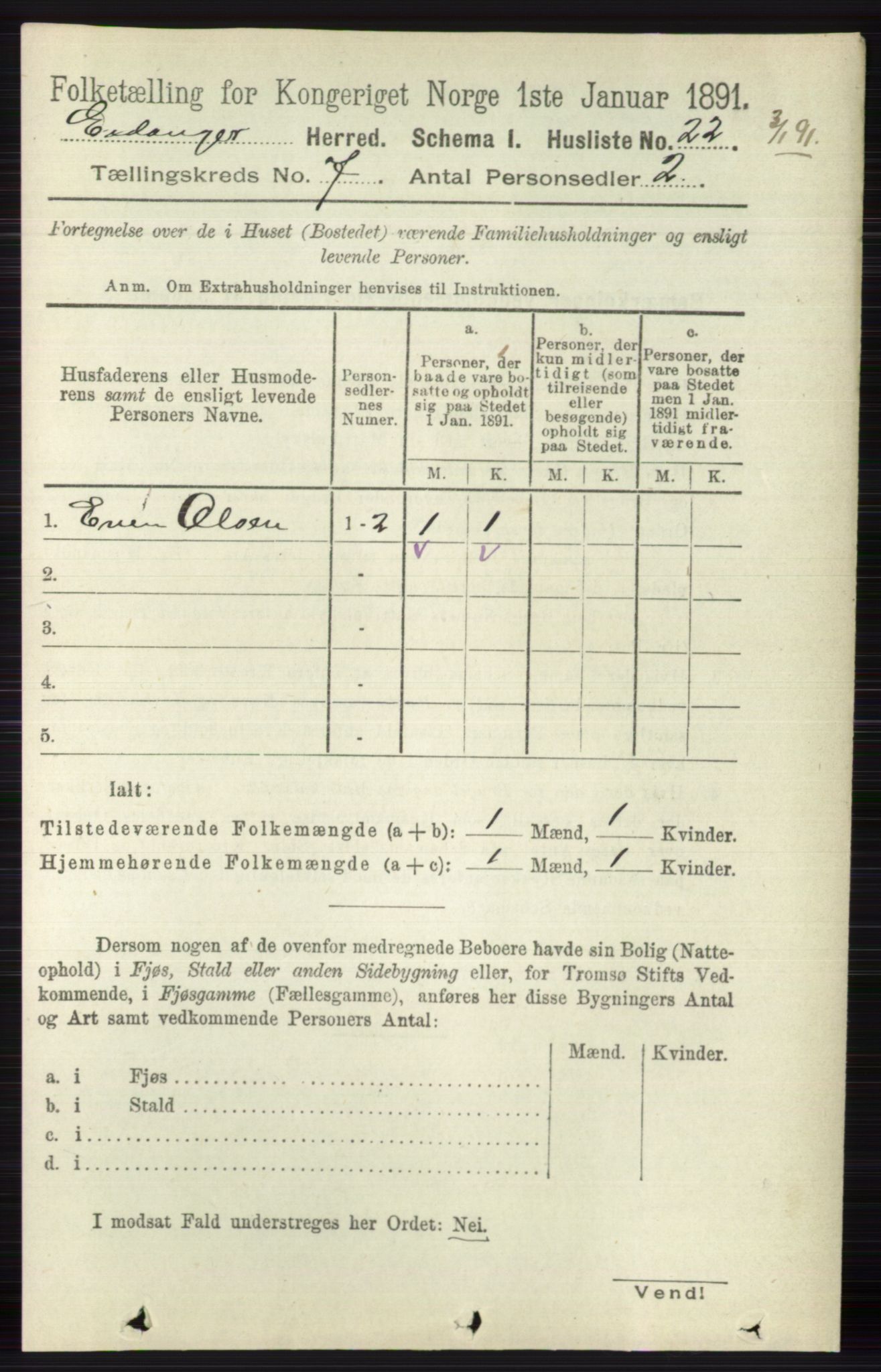 RA, 1891 census for 0813 Eidanger, 1891, p. 2748