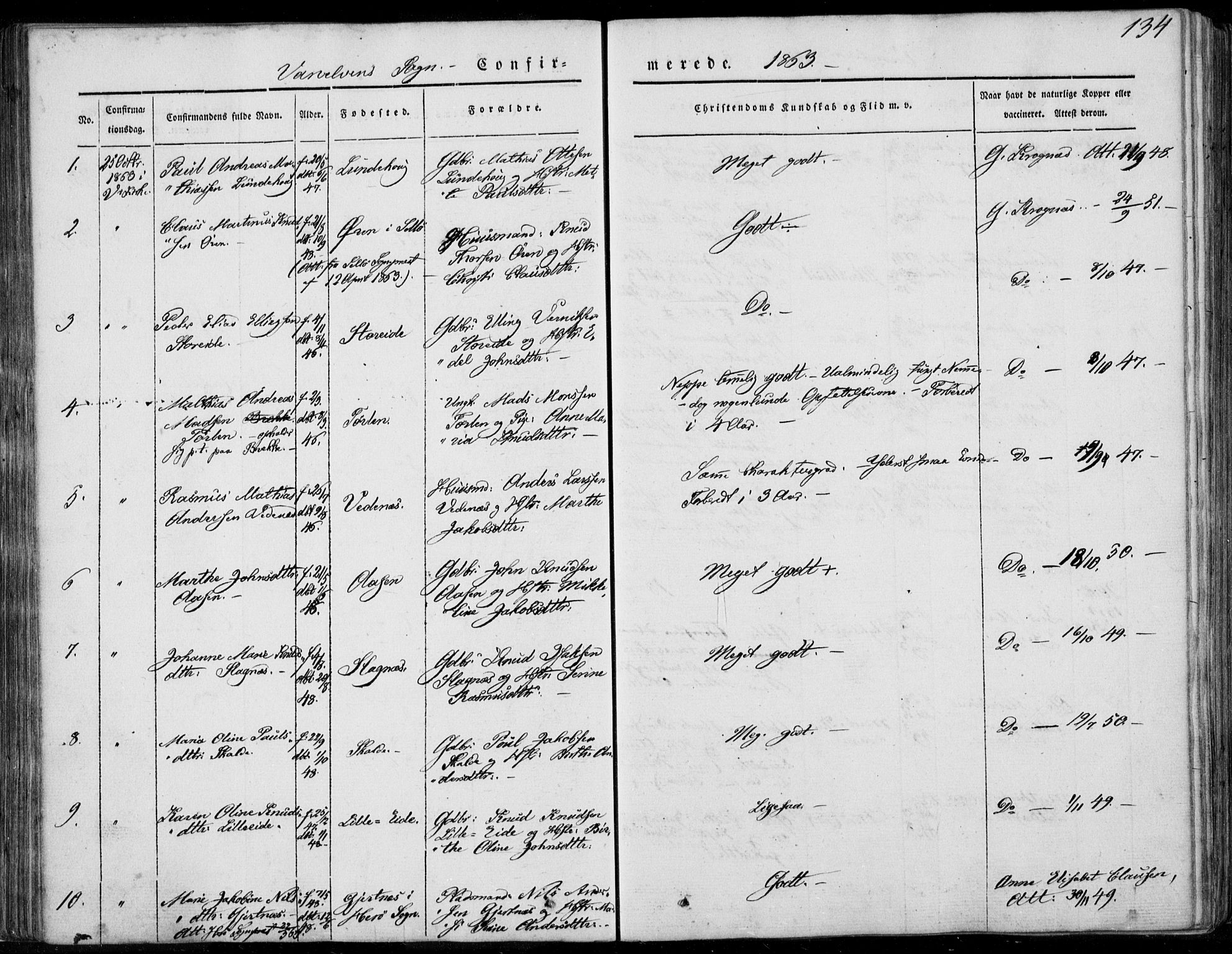 Ministerialprotokoller, klokkerbøker og fødselsregistre - Møre og Romsdal, AV/SAT-A-1454/501/L0006: Parish register (official) no. 501A06, 1844-1868, p. 134