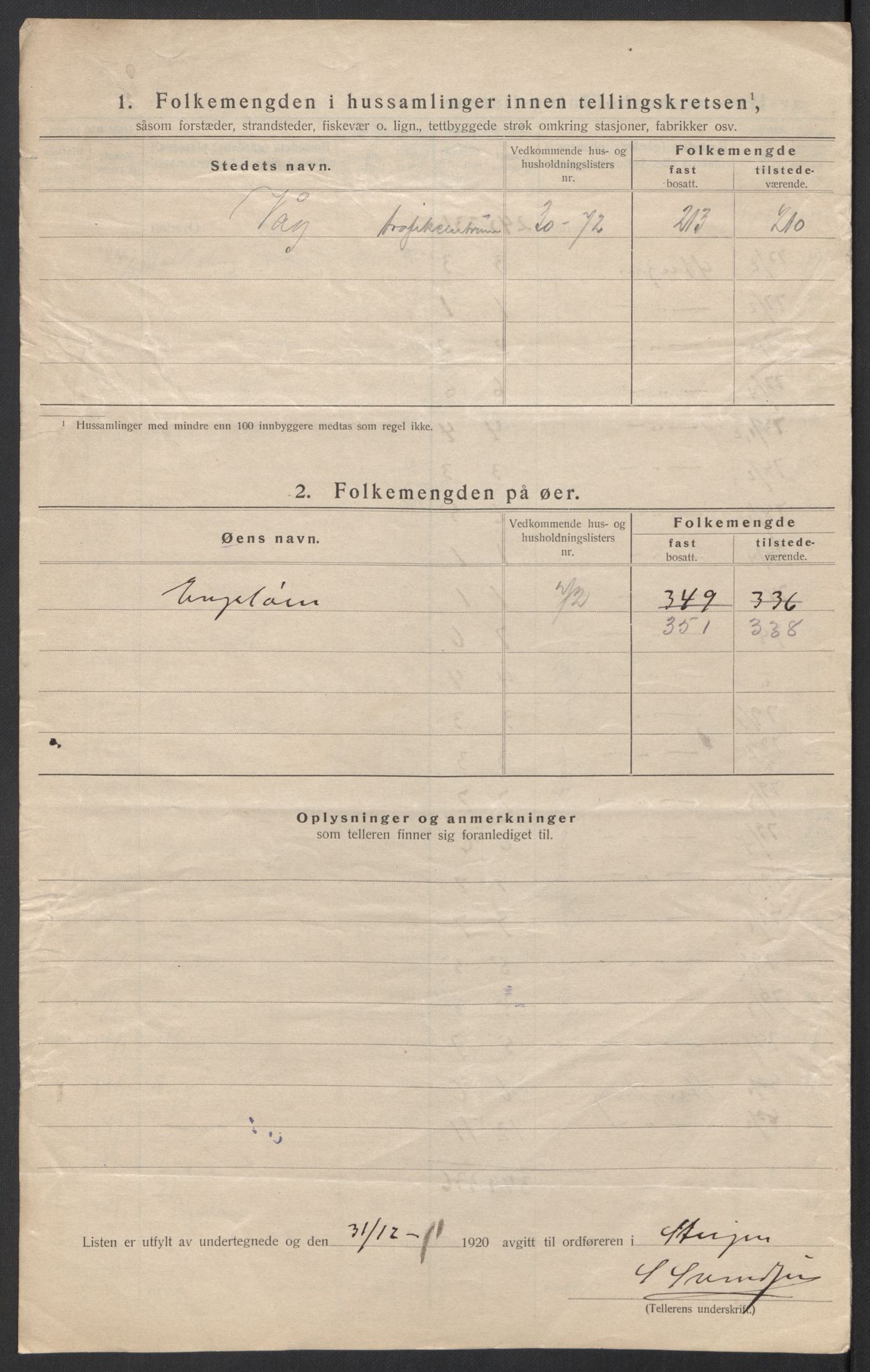 SAT, 1920 census for Steigen, 1920, p. 30