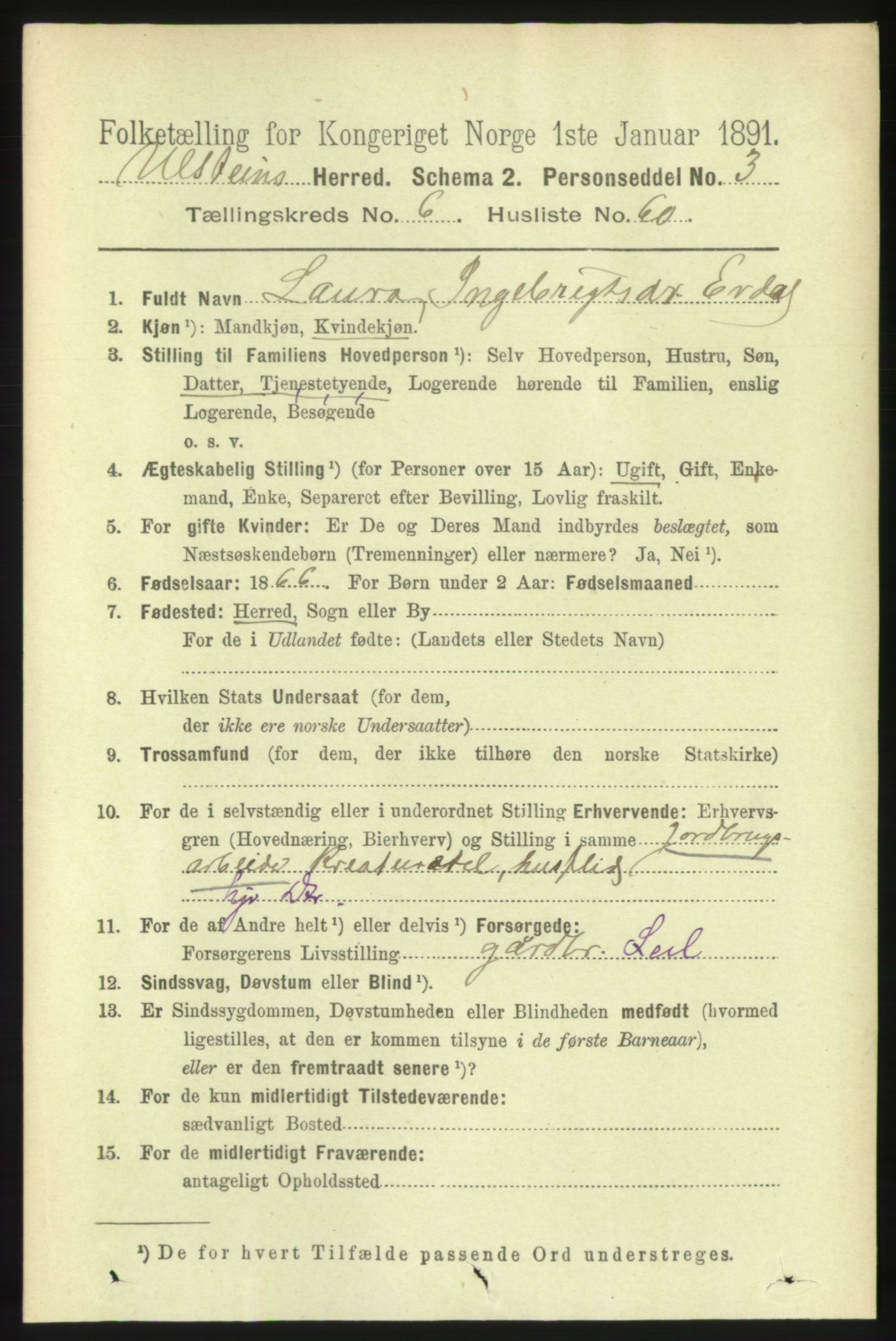 RA, 1891 census for 1516 Ulstein, 1891, p. 2115