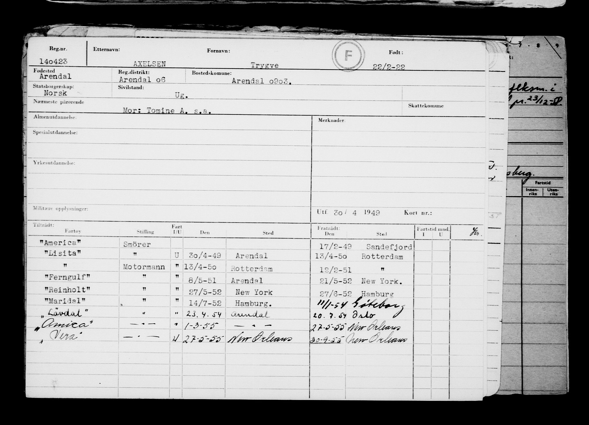 Direktoratet for sjømenn, RA/S-3545/G/Gb/L0203: Hovedkort, 1922, p. 293