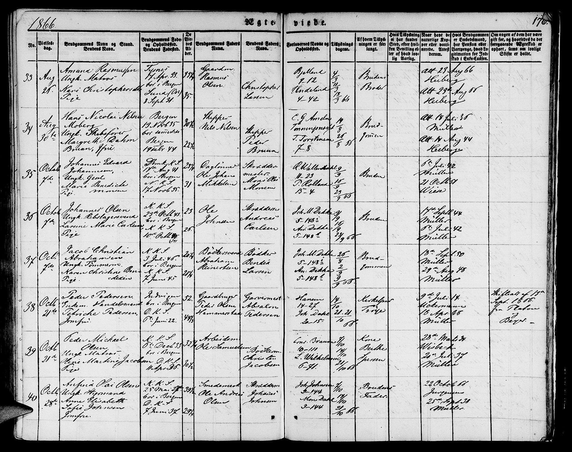 Nykirken Sokneprestembete, SAB/A-77101/H/Hab: Parish register (copy) no. D 1, 1832-1867, p. 176