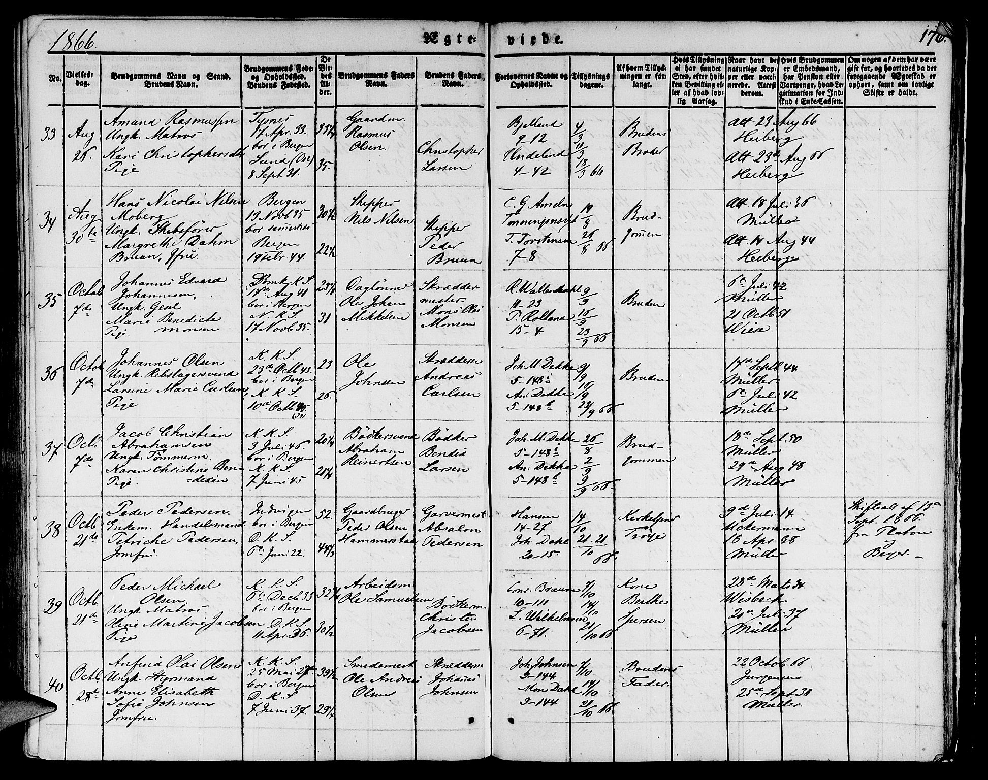 Nykirken Sokneprestembete, AV/SAB-A-77101/H/Hab: Parish register (copy) no. D 1, 1832-1867, p. 176