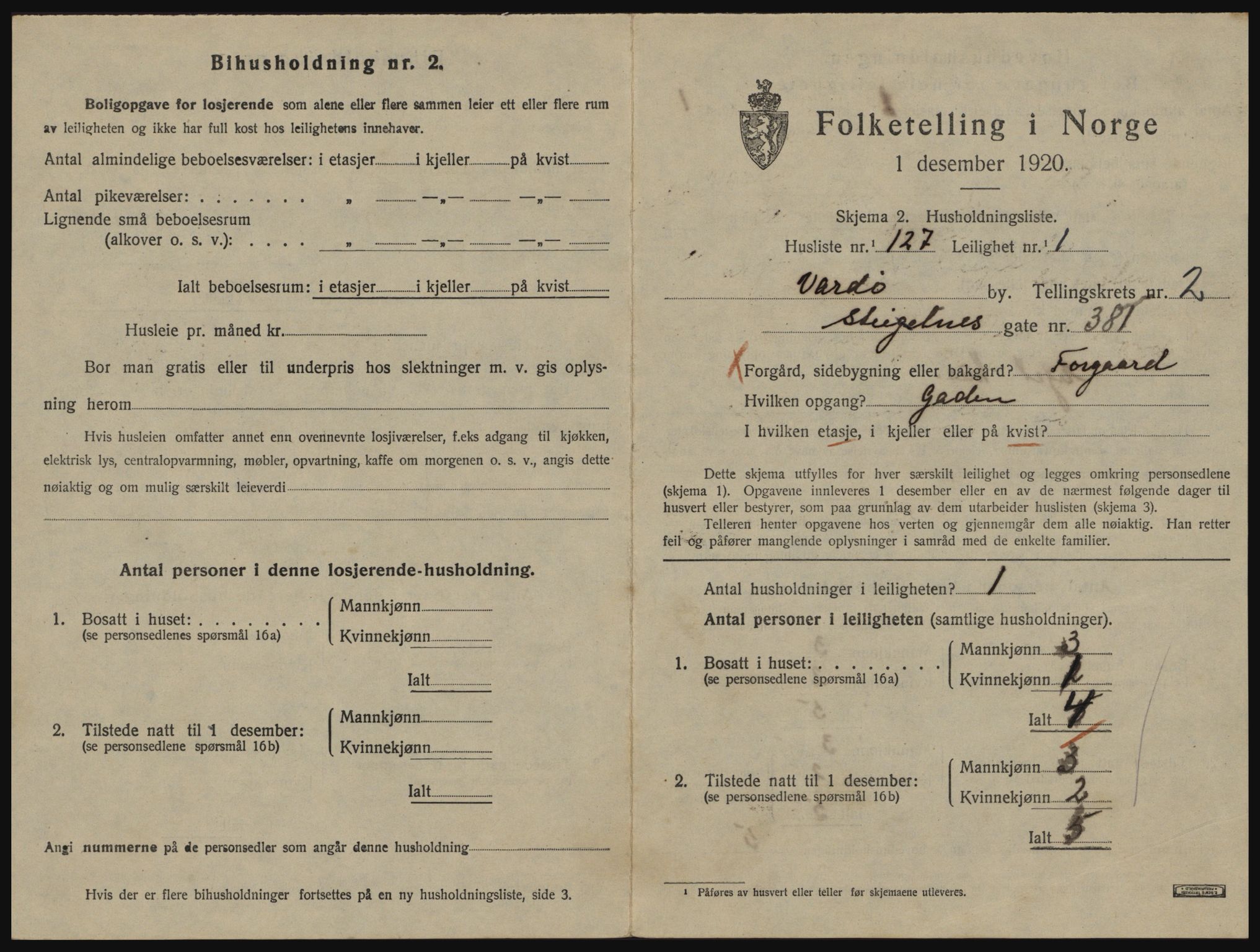 SATØ, 1920 census for Vardø, 1920, p. 2207