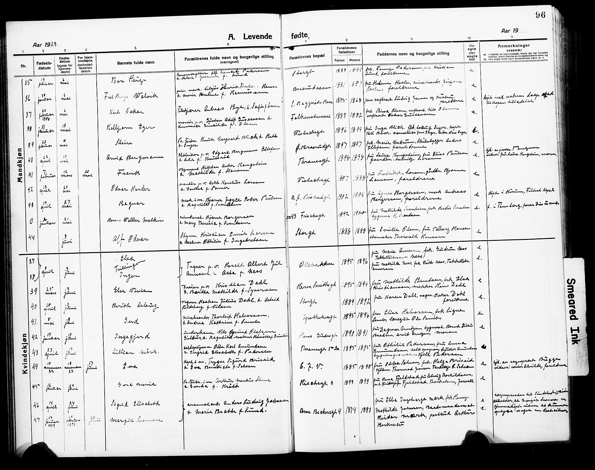 Horten kirkebøker, AV/SAKO-A-348/G/Ga/L0008: Parish register (copy) no. 8, 1916-1926, p. 96