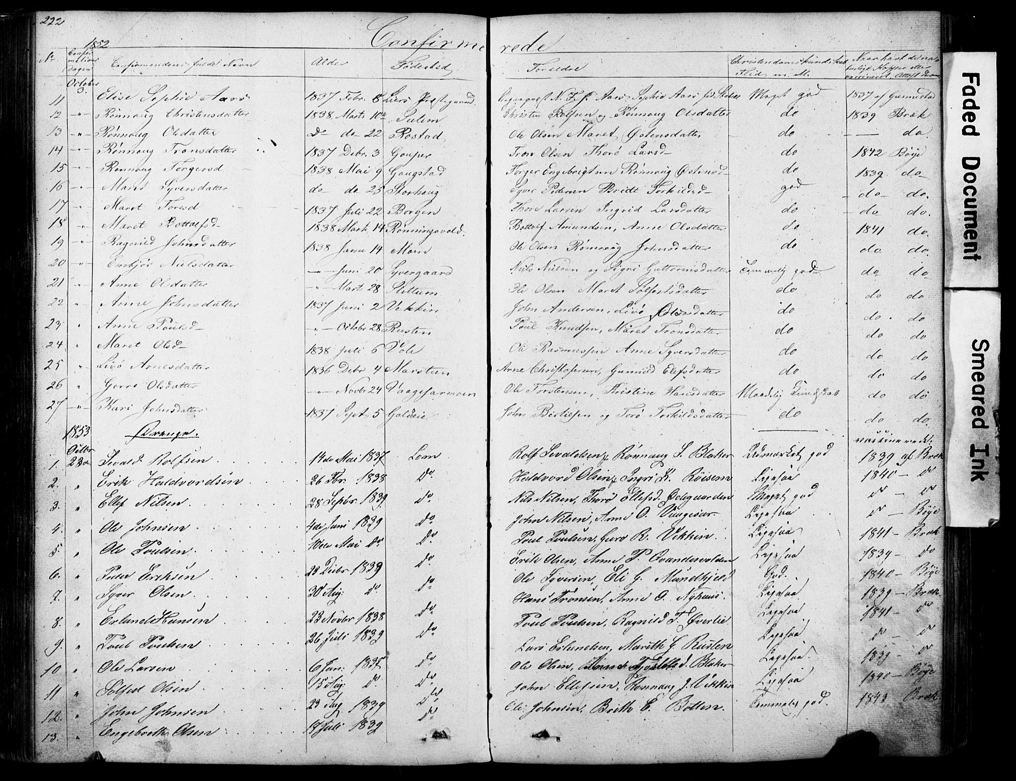 Lom prestekontor, SAH/PREST-070/L/L0012: Parish register (copy) no. 12, 1845-1873, p. 222-223