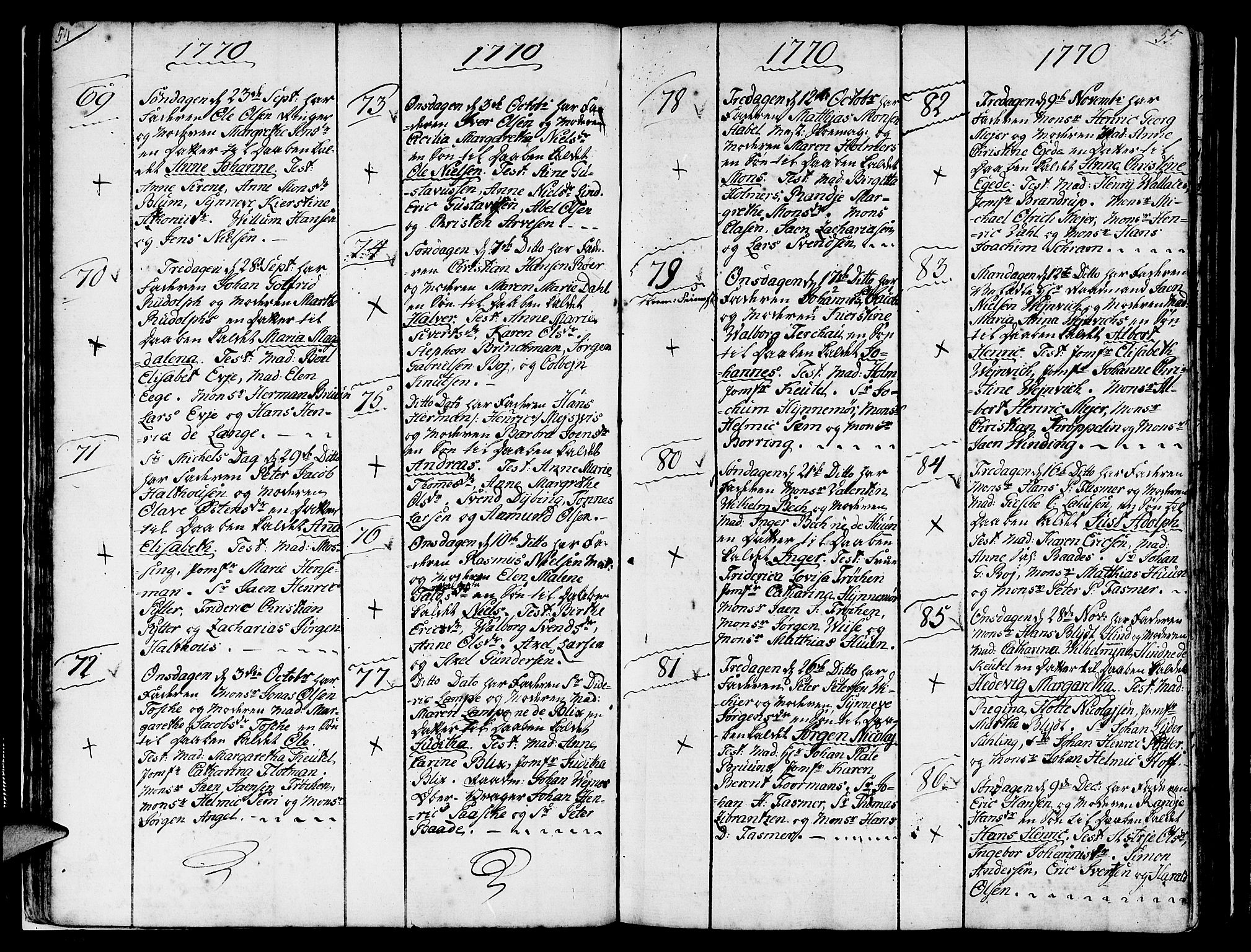 Nykirken Sokneprestembete, AV/SAB-A-77101/H/Haa/L0004: Parish register (official) no. A 4, 1765-1775, p. 54-55