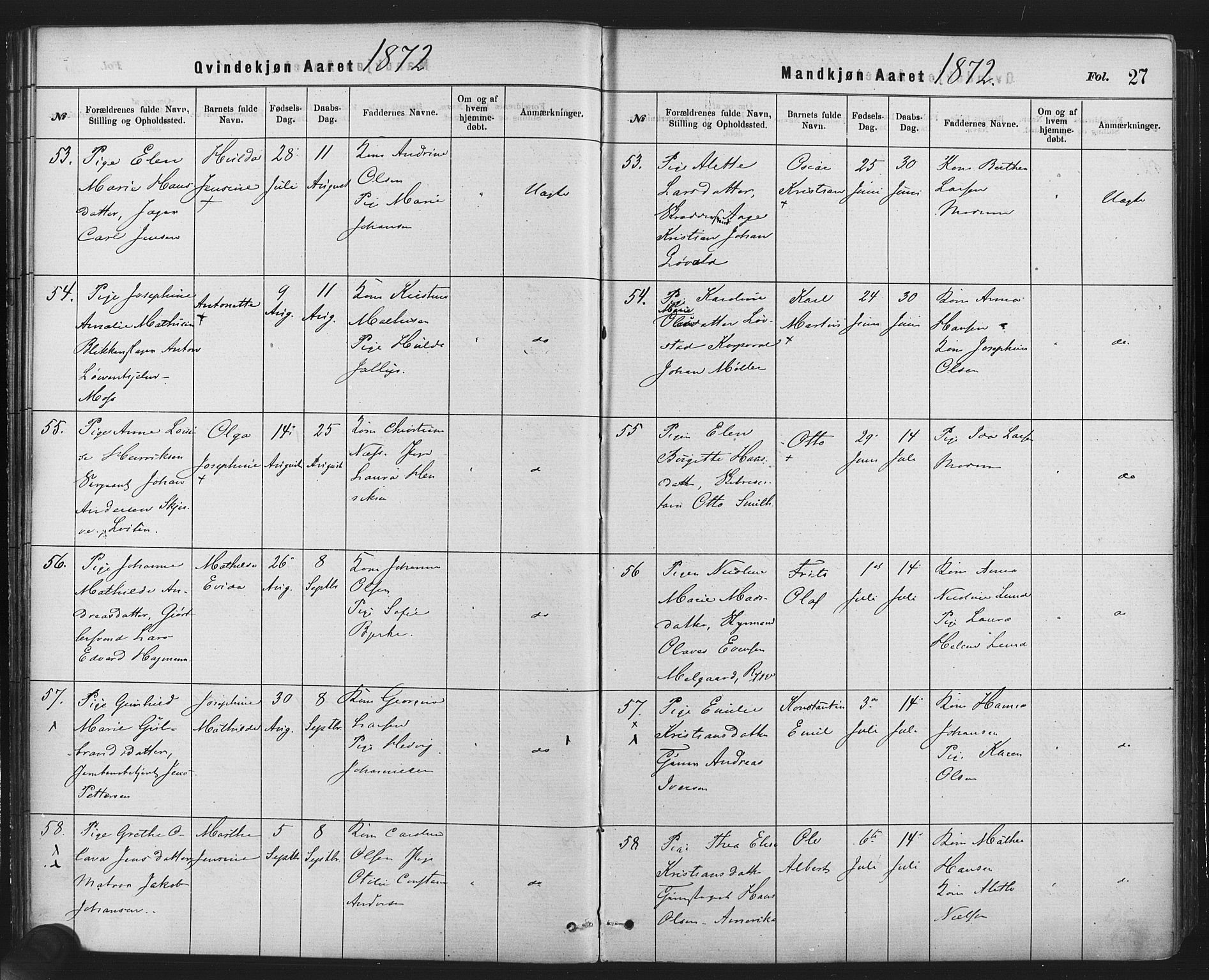 Rikshospitalet prestekontor Kirkebøker, AV/SAO-A-10309b/F/L0006: Parish register (official) no. 6, 1871-1885, p. 27