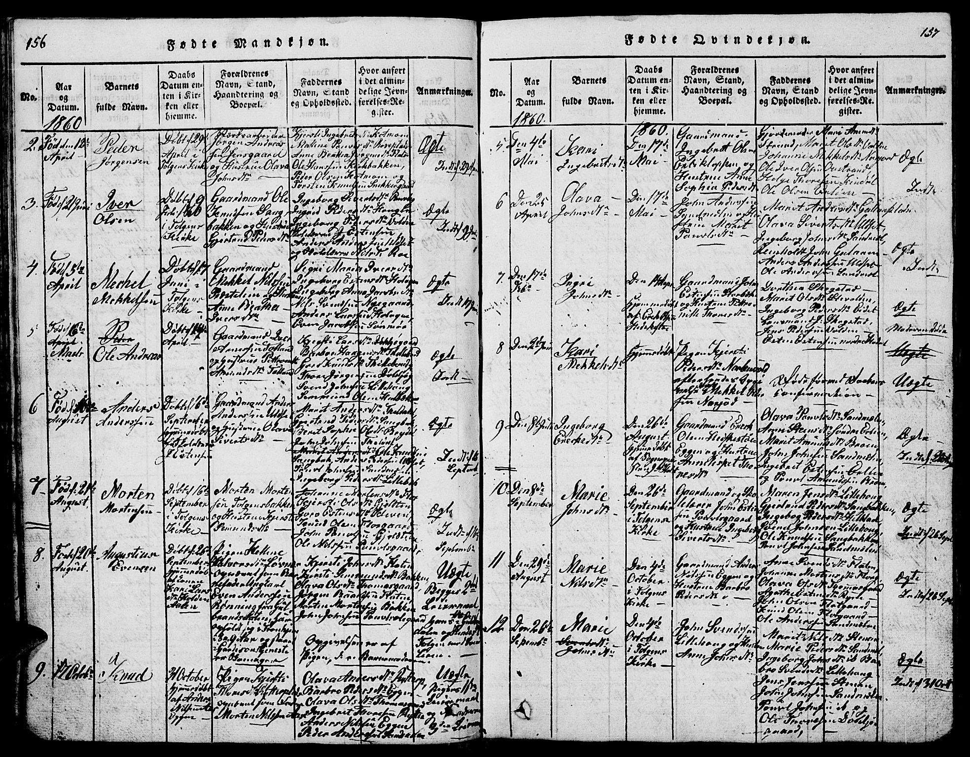 Tolga prestekontor, AV/SAH-PREST-062/L/L0001: Parish register (copy) no. 1, 1814-1877, p. 156-157