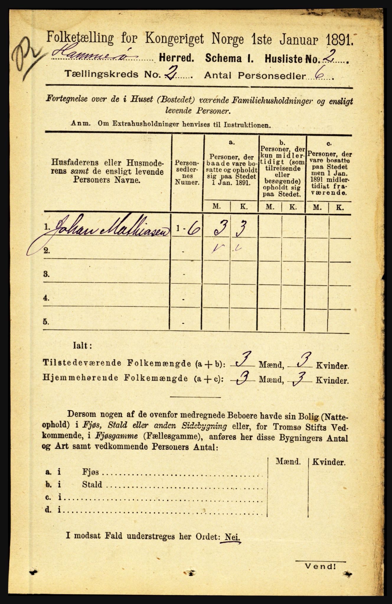 RA, 1891 census for 1849 Hamarøy, 1891, p. 490