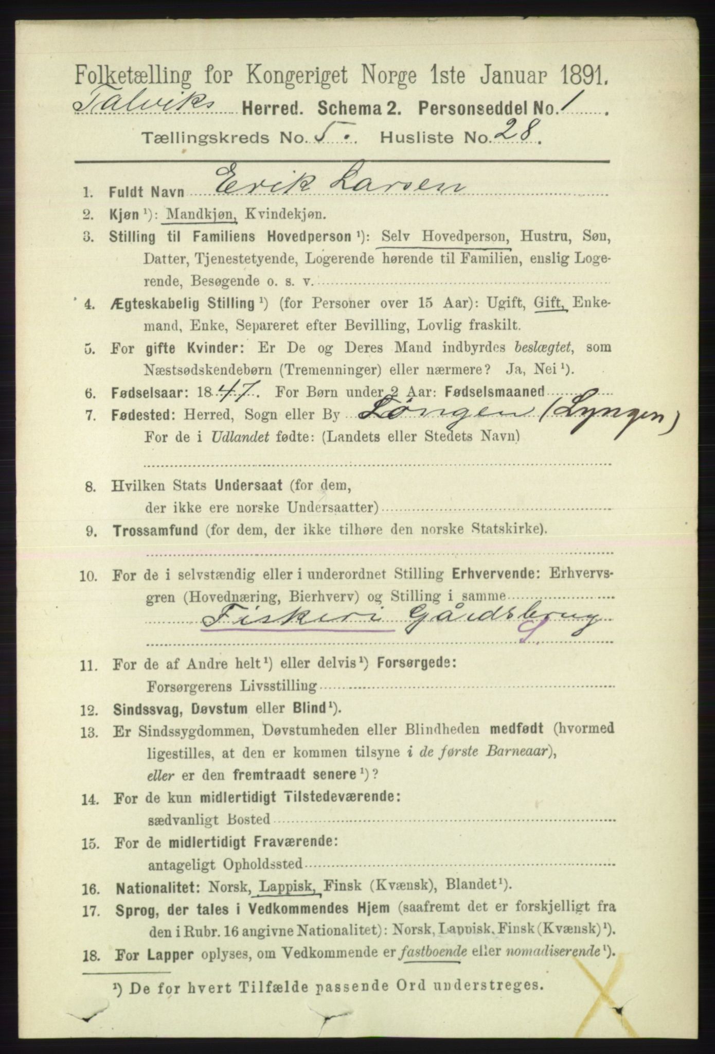 RA, 1891 census for 2013 Talvik, 1891, p. 1519