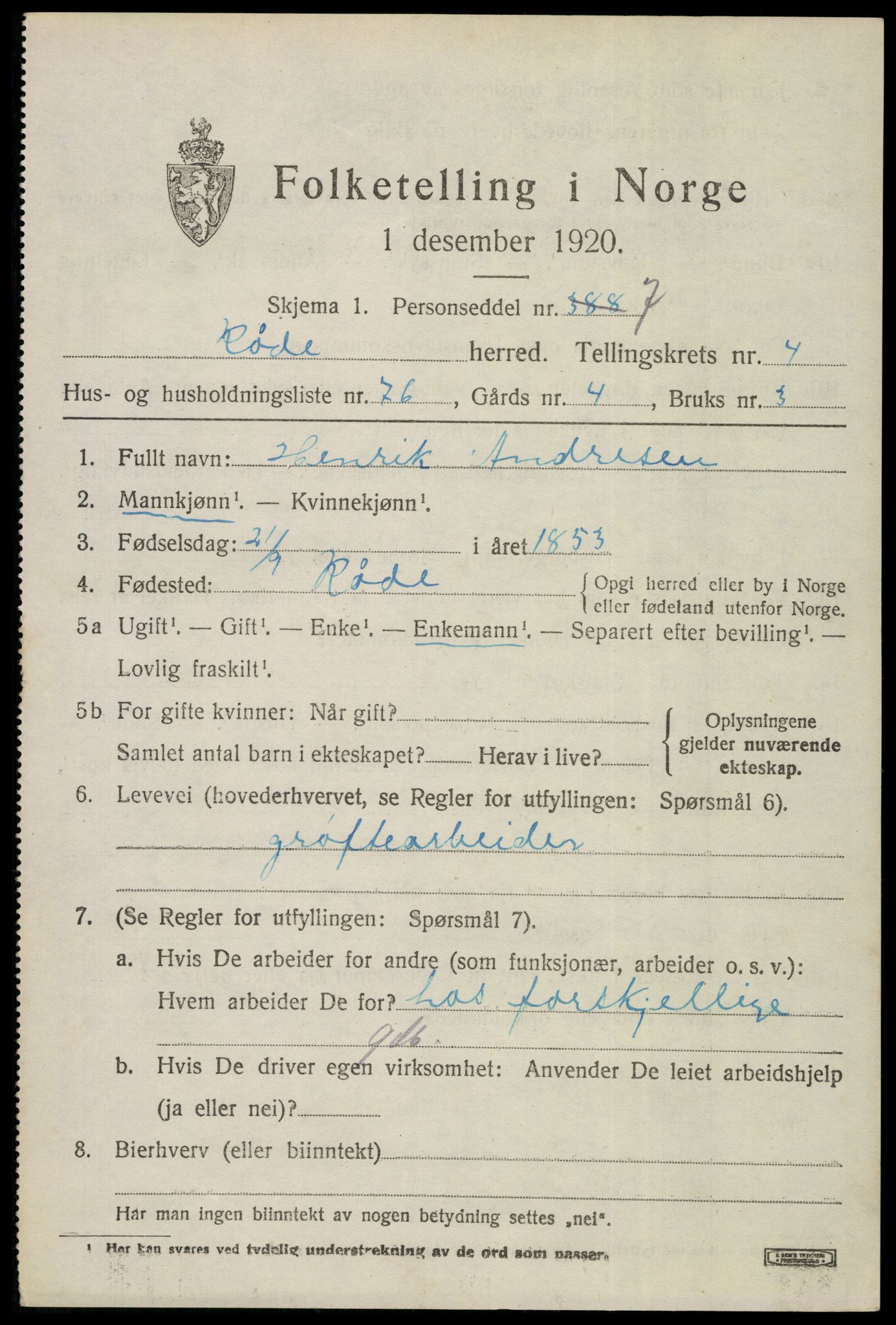 SAO, 1920 census for Råde, 1920, p. 4817