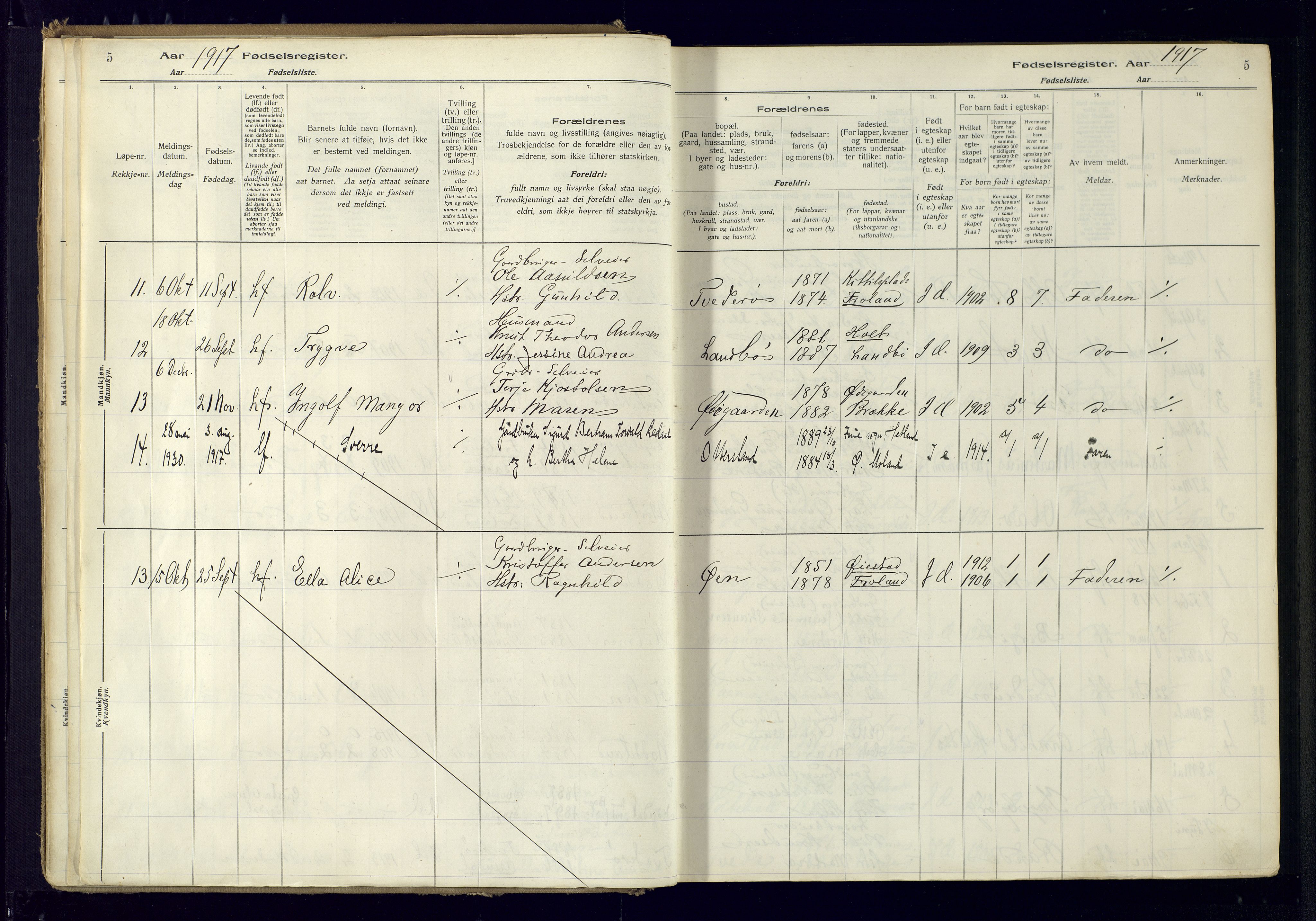 Austre Moland sokneprestkontor, SAK/1111-0001/J/Ja/L0001: Birth register no. A-VI-25, 1916-1975, p. 5