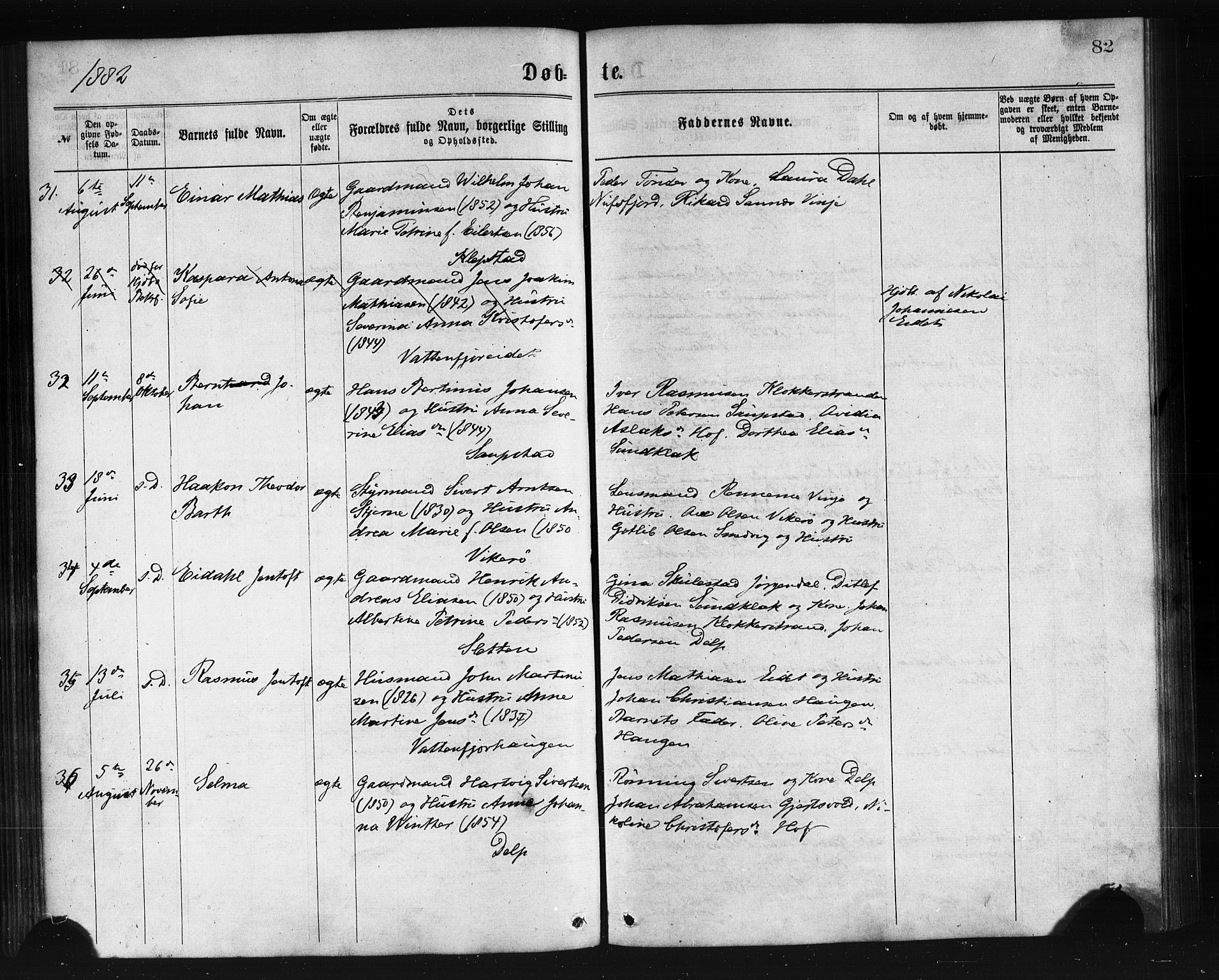 Ministerialprotokoller, klokkerbøker og fødselsregistre - Nordland, AV/SAT-A-1459/876/L1096: Parish register (official) no. 876A02, 1870-1886, p. 82