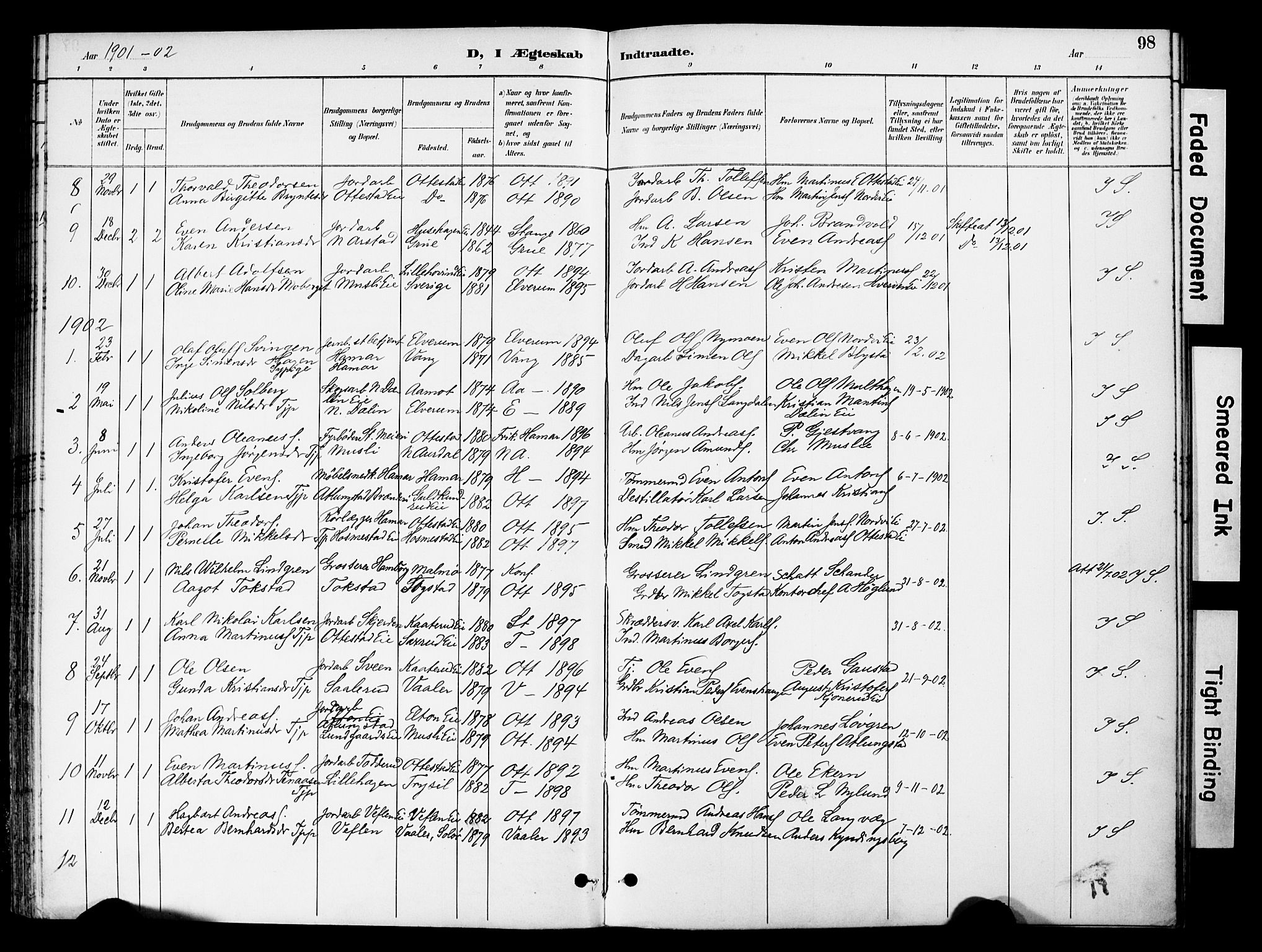 Stange prestekontor, SAH/PREST-002/K/L0021: Parish register (official) no. 21, 1891-1902, p. 98