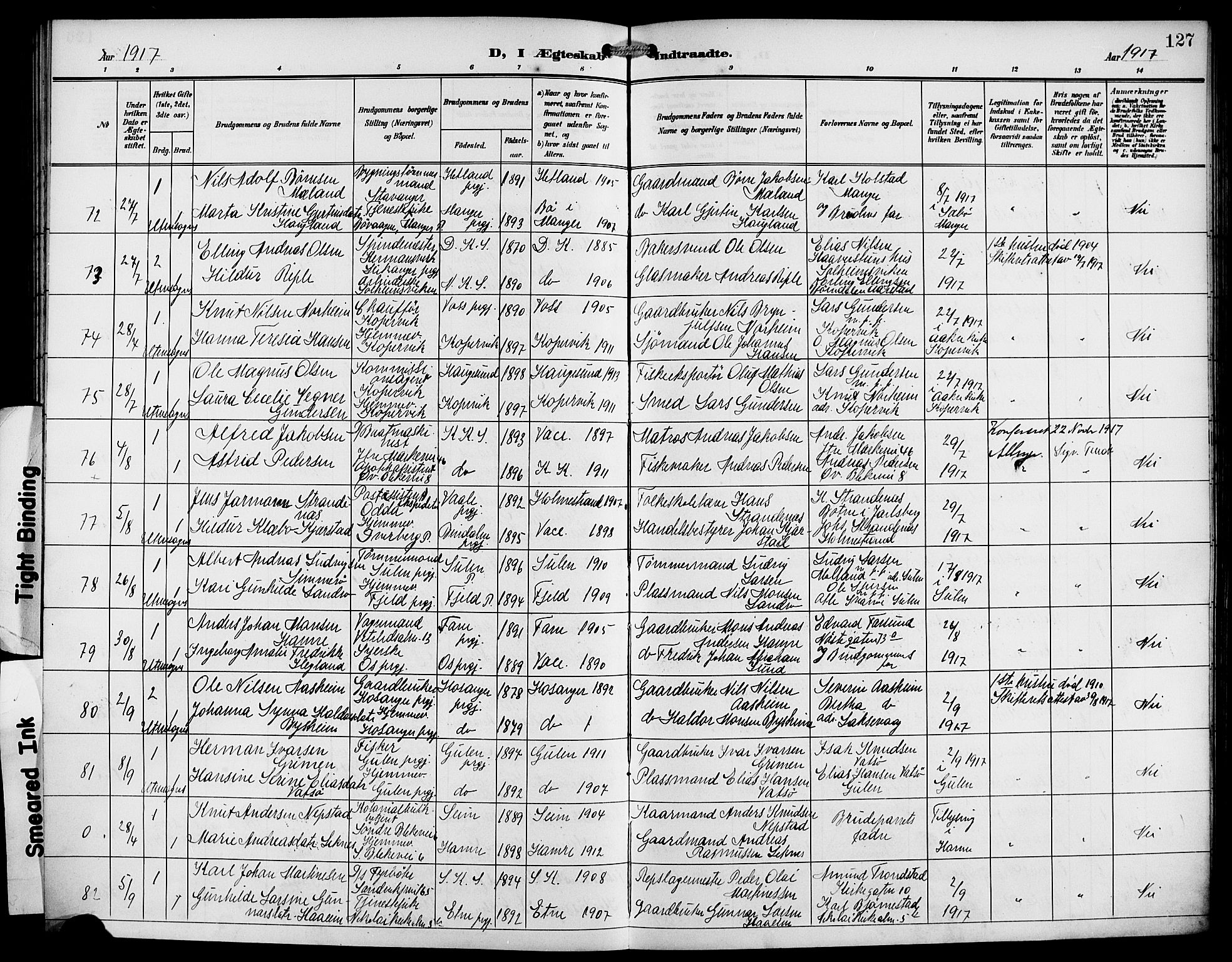 Korskirken sokneprestembete, AV/SAB-A-76101/H/Hab: Parish register (copy) no. D 4, 1906-1925, p. 127