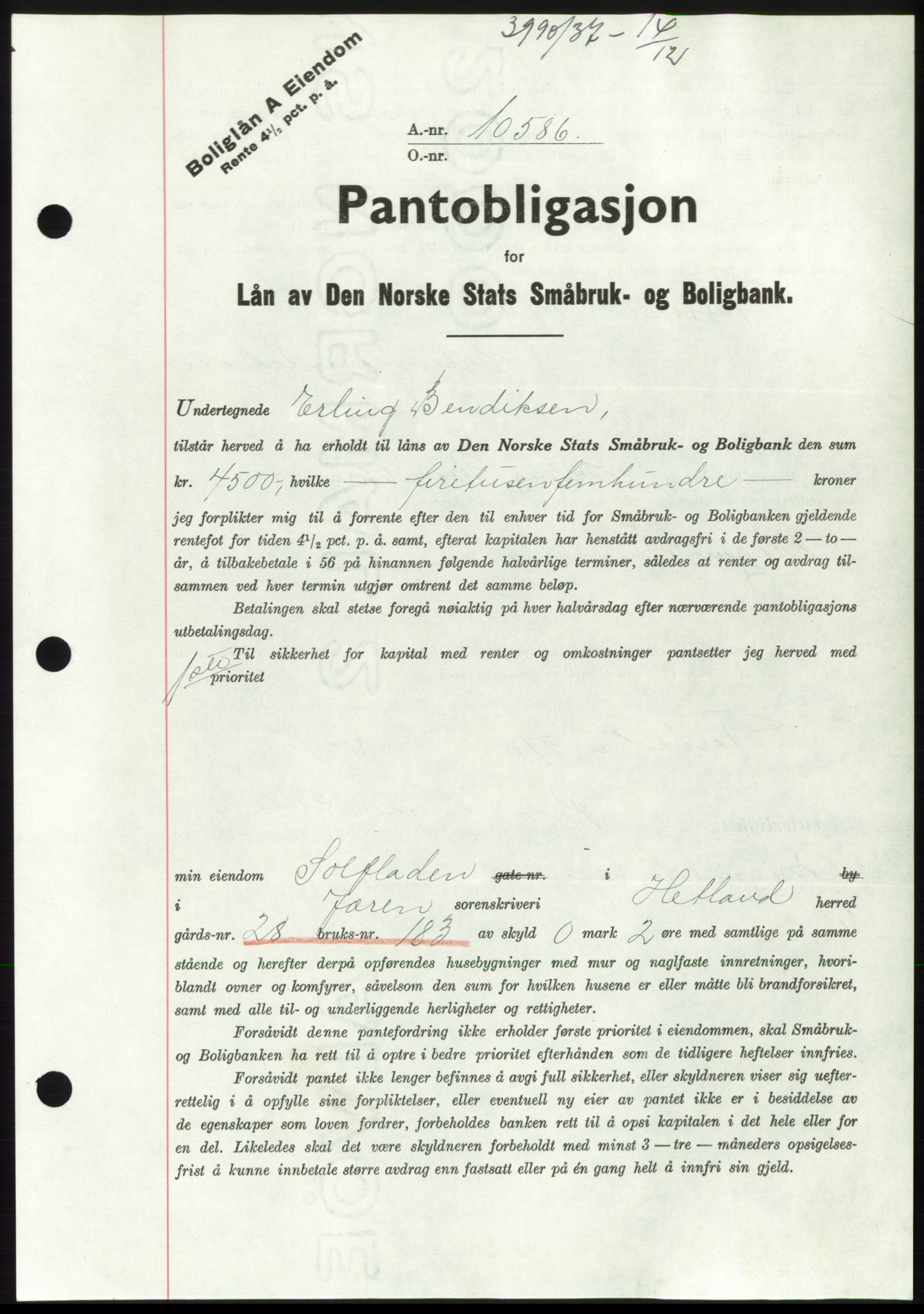 Jæren sorenskriveri, SAST/A-100310/03/G/Gba/L0069: Mortgage book, 1937-1937, Diary no: : 3990/1937
