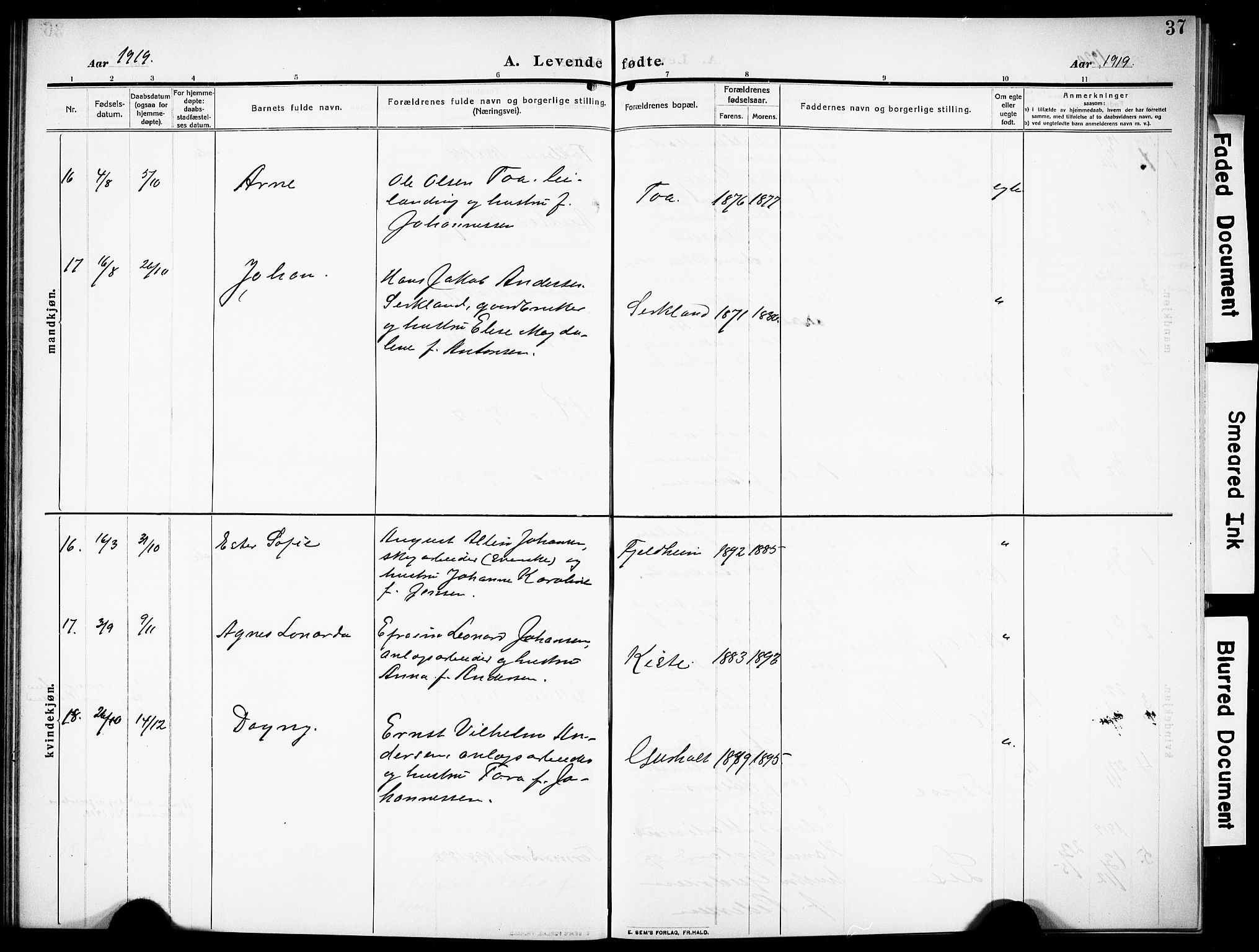Siljan kirkebøker, AV/SAKO-A-300/G/Ga/L0003: Parish register (copy) no. 3, 1909-1927, p. 37