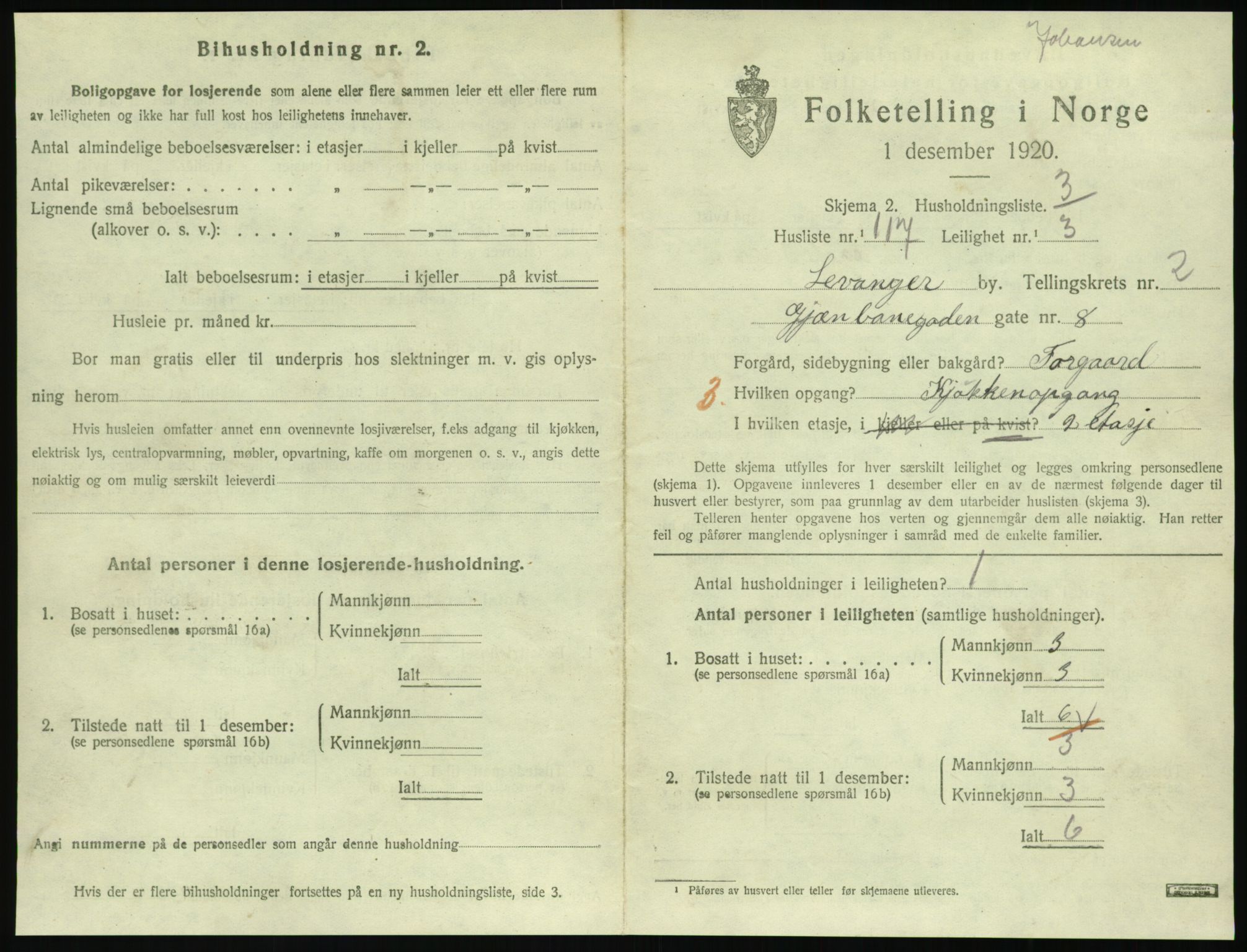 SAT, 1920 census for Levanger town, 1920, p. 1266