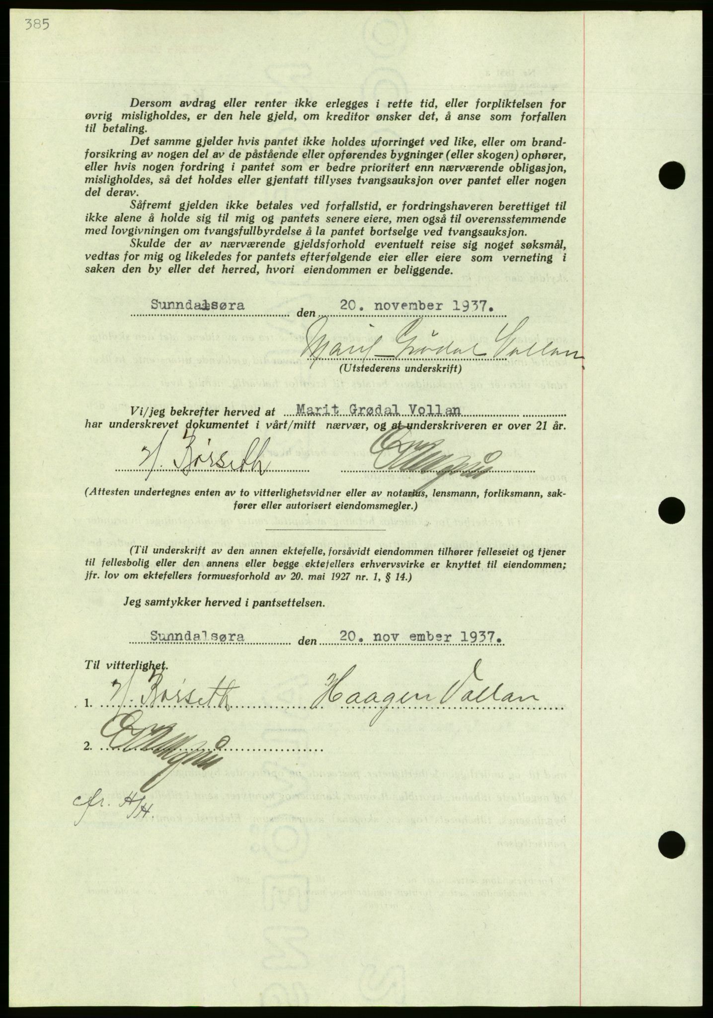 Nordmøre sorenskriveri, AV/SAT-A-4132/1/2/2Ca/L0092: Mortgage book no. B82, 1937-1938, Diary no: : 2968/1937