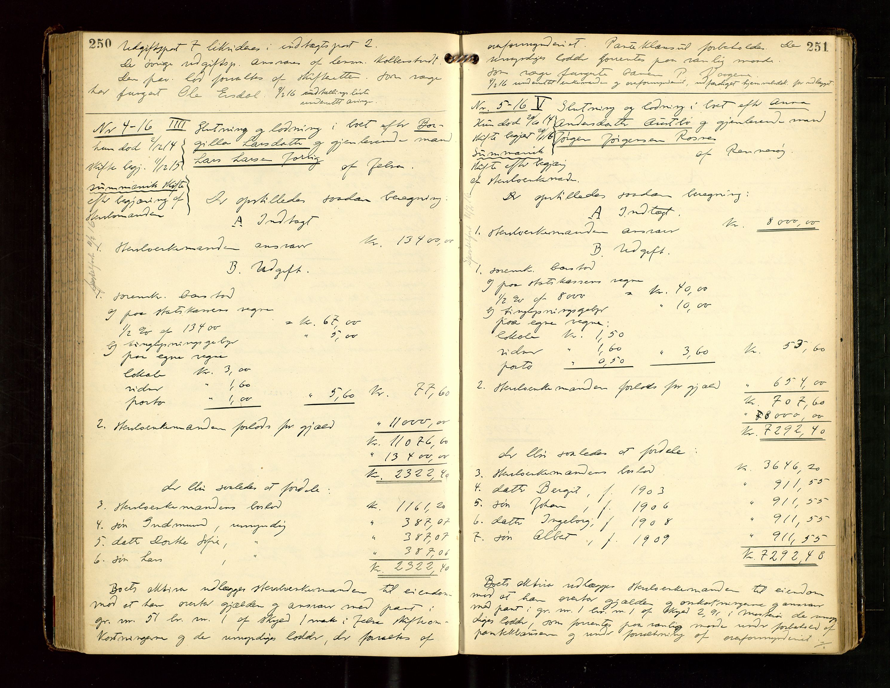 Ryfylke tingrett, SAST/A-100055/001/IV/IVG/L0004: Skifteutlodningsprotokoll Med register, 1912-1918, p. 250-251