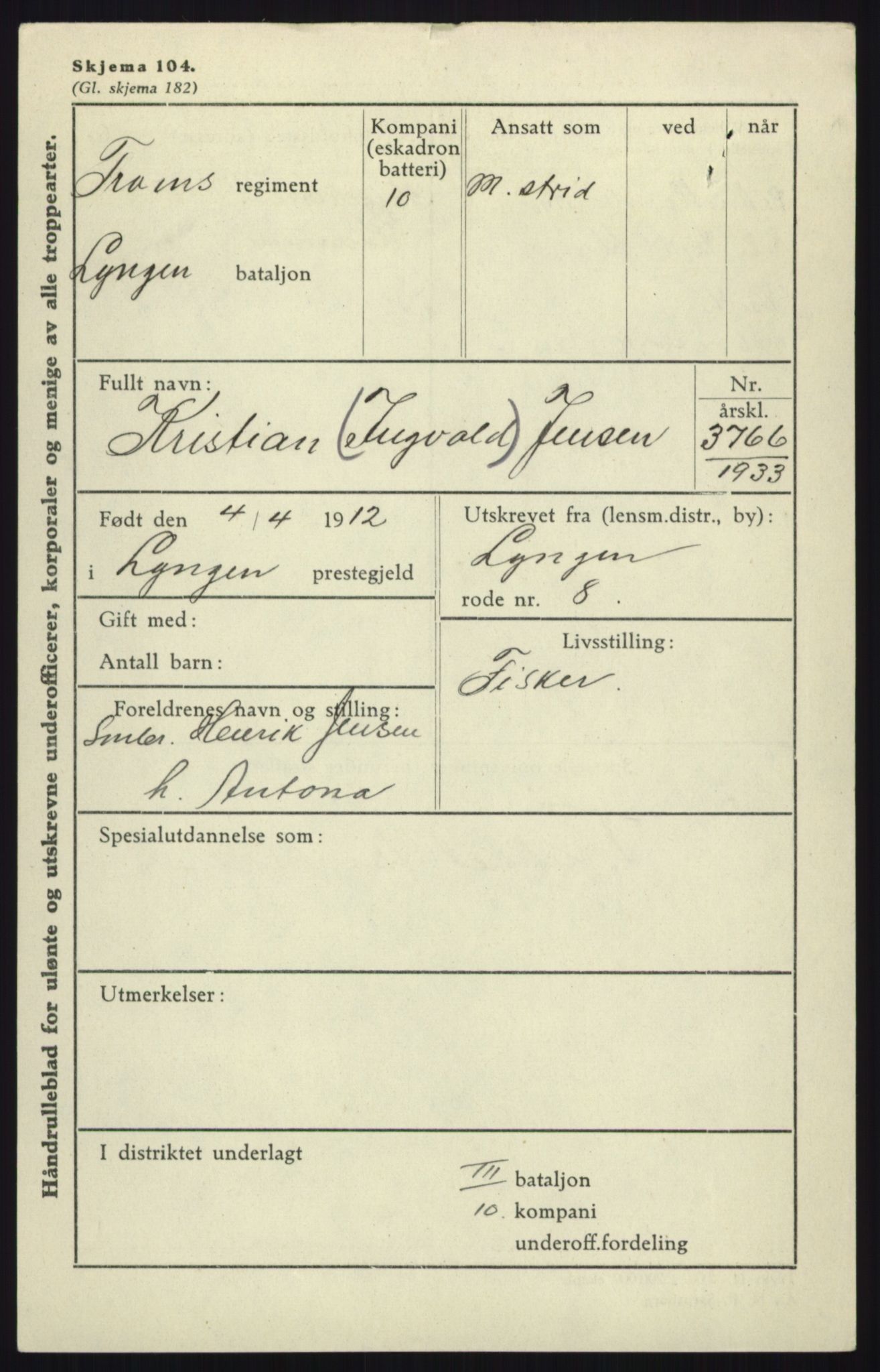 Forsvaret, Troms infanteriregiment nr. 16, AV/RA-RAFA-3146/P/Pa/L0017: Rulleblad for regimentets menige mannskaper, årsklasse 1933, 1933, p. 557