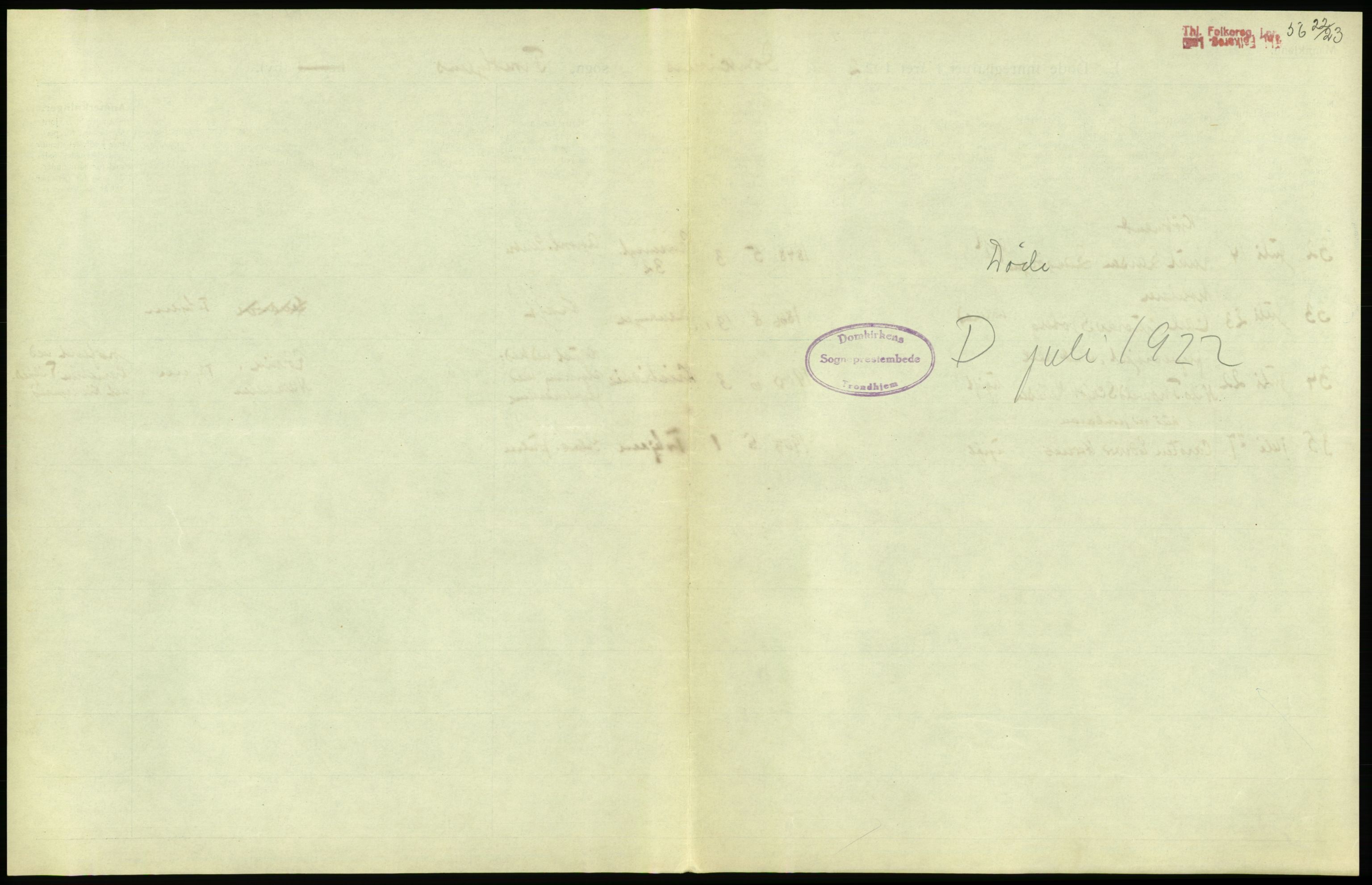 Statistisk sentralbyrå, Sosiodemografiske emner, Befolkning, AV/RA-S-2228/D/Df/Dfc/Dfcb/L0040: Trondheim: Gifte, døde, dødfødte., 1922, p. 357