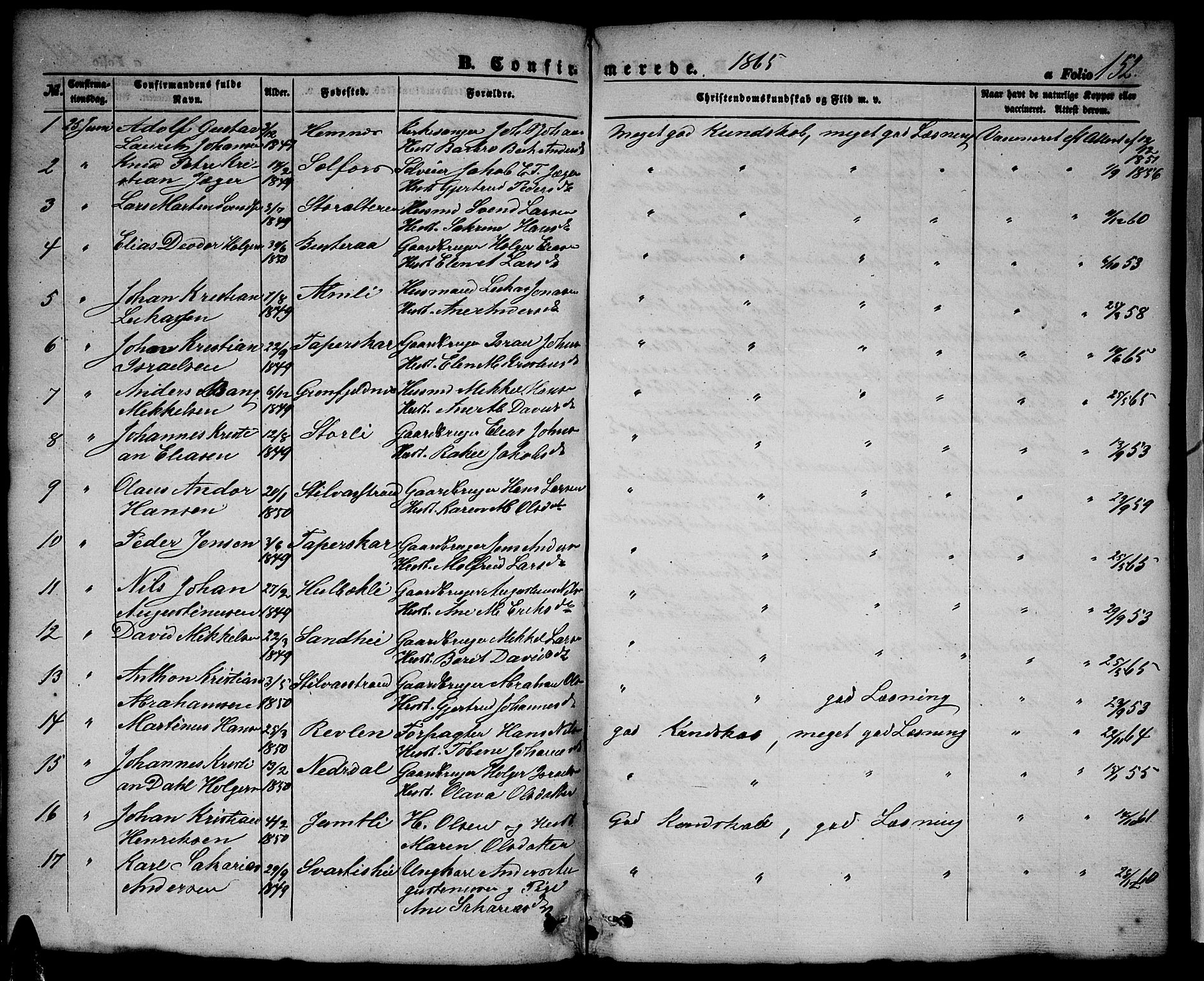 Ministerialprotokoller, klokkerbøker og fødselsregistre - Nordland, SAT/A-1459/827/L0414: Parish register (copy) no. 827C03, 1853-1865, p. 152