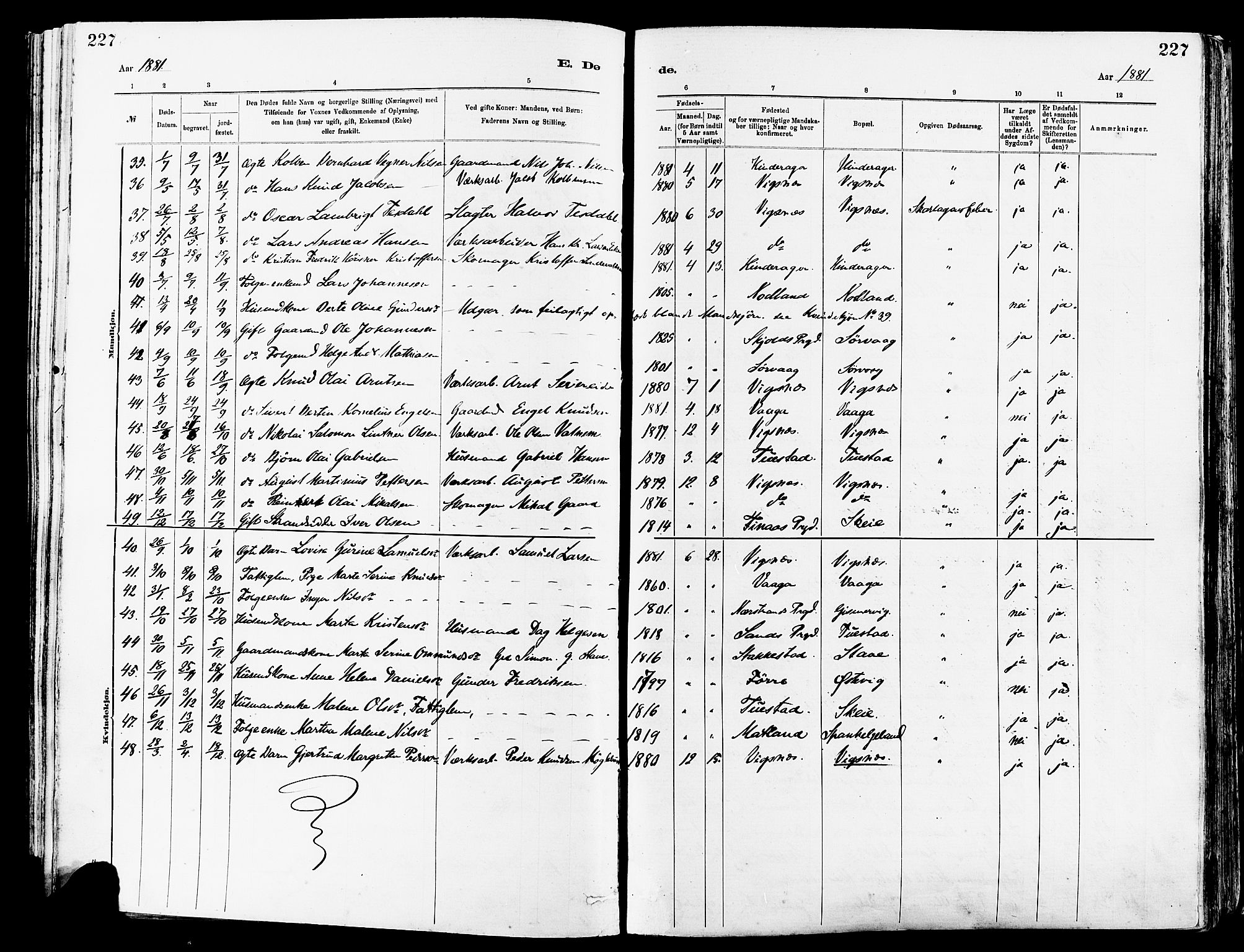 Avaldsnes sokneprestkontor, AV/SAST-A -101851/H/Ha/Haa/L0015: Parish register (official) no. A 15, 1880-1906, p. 227