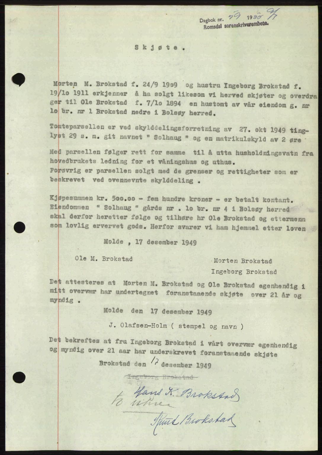 Romsdal sorenskriveri, AV/SAT-A-4149/1/2/2C: Mortgage book no. A32, 1950-1950, Diary no: : 59/1950