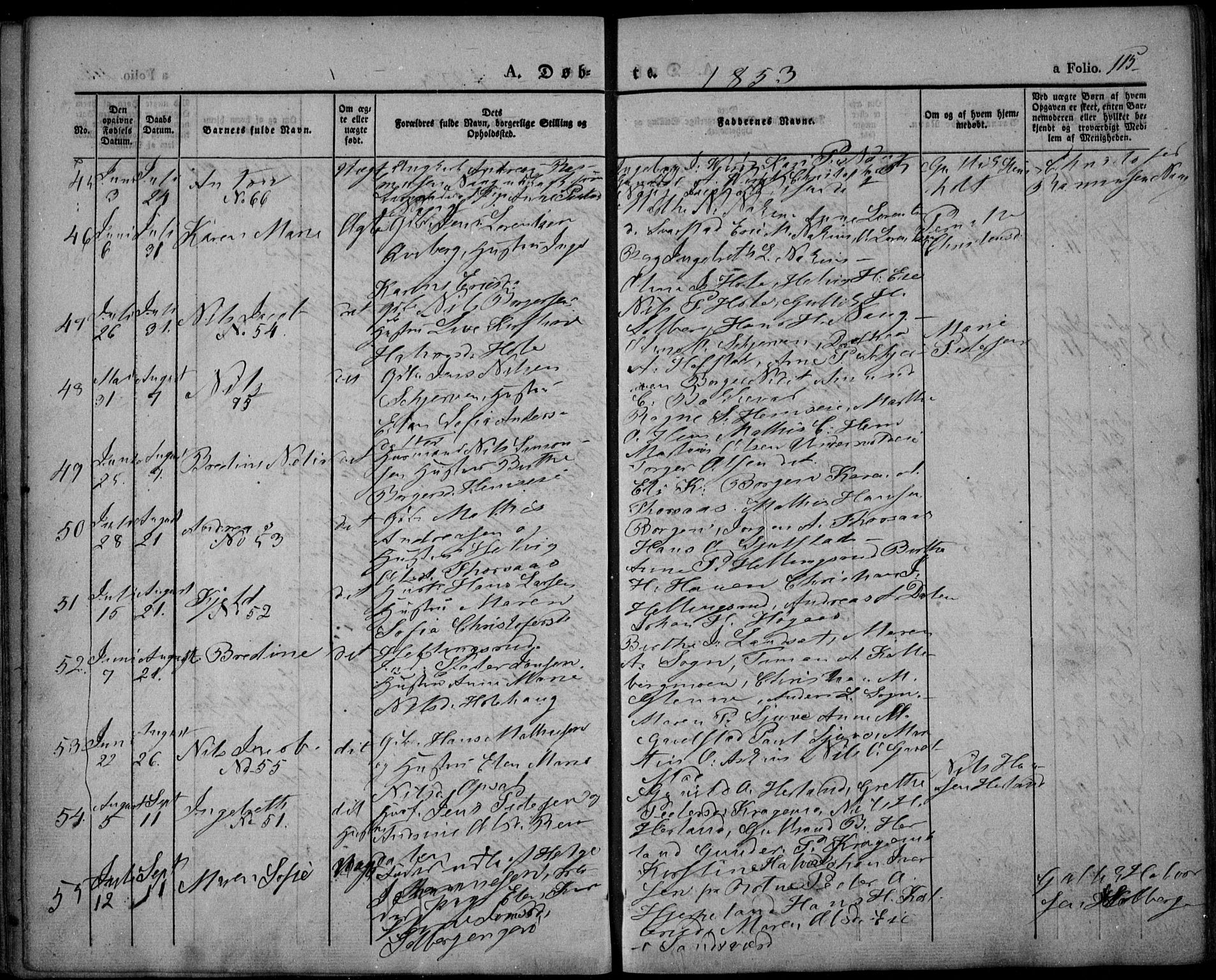 Lardal kirkebøker, AV/SAKO-A-350/F/Fa/L0006: Parish register (official) no. I 6, 1835-1860, p. 115