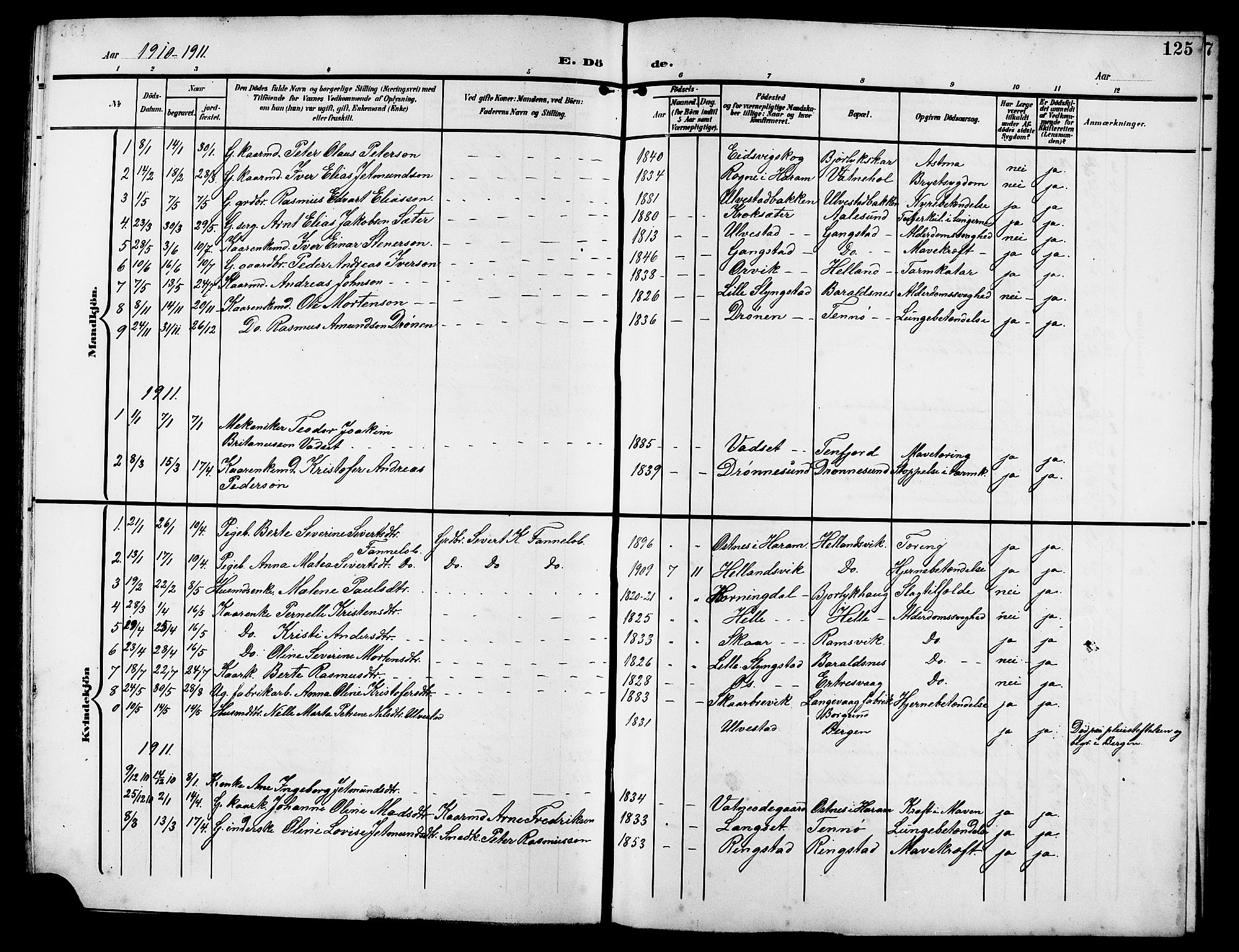 Ministerialprotokoller, klokkerbøker og fødselsregistre - Møre og Romsdal, AV/SAT-A-1454/525/L0377: Parish register (copy) no. 525C03, 1903-1917, p. 125