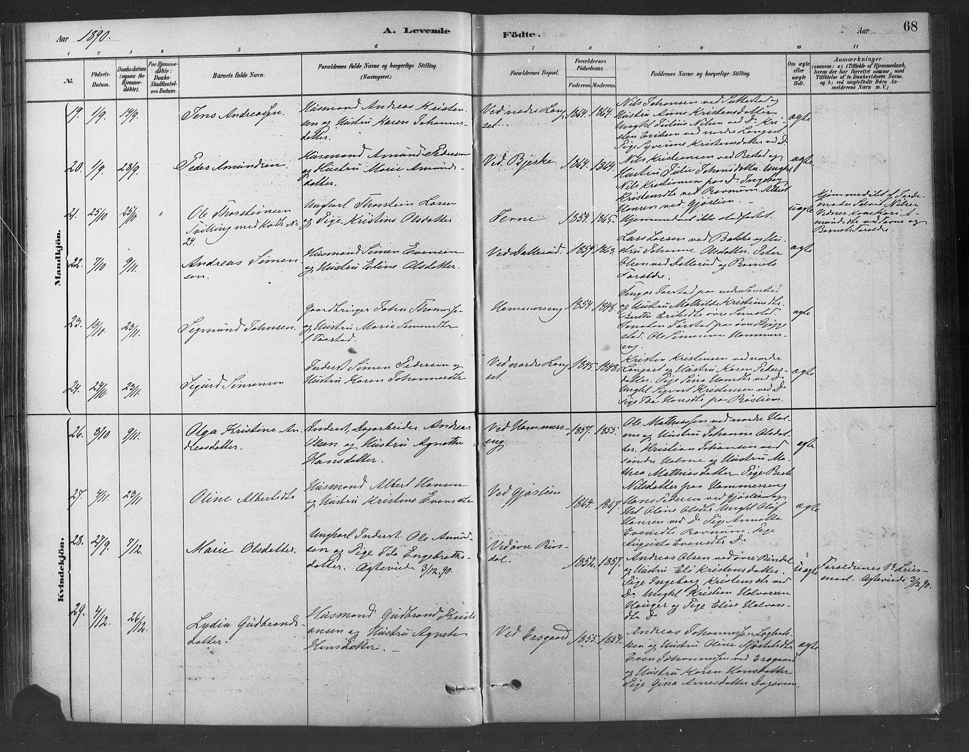 Fåberg prestekontor, SAH/PREST-086/H/Ha/Haa/L0009: Parish register (official) no. 9, 1879-1898, p. 68